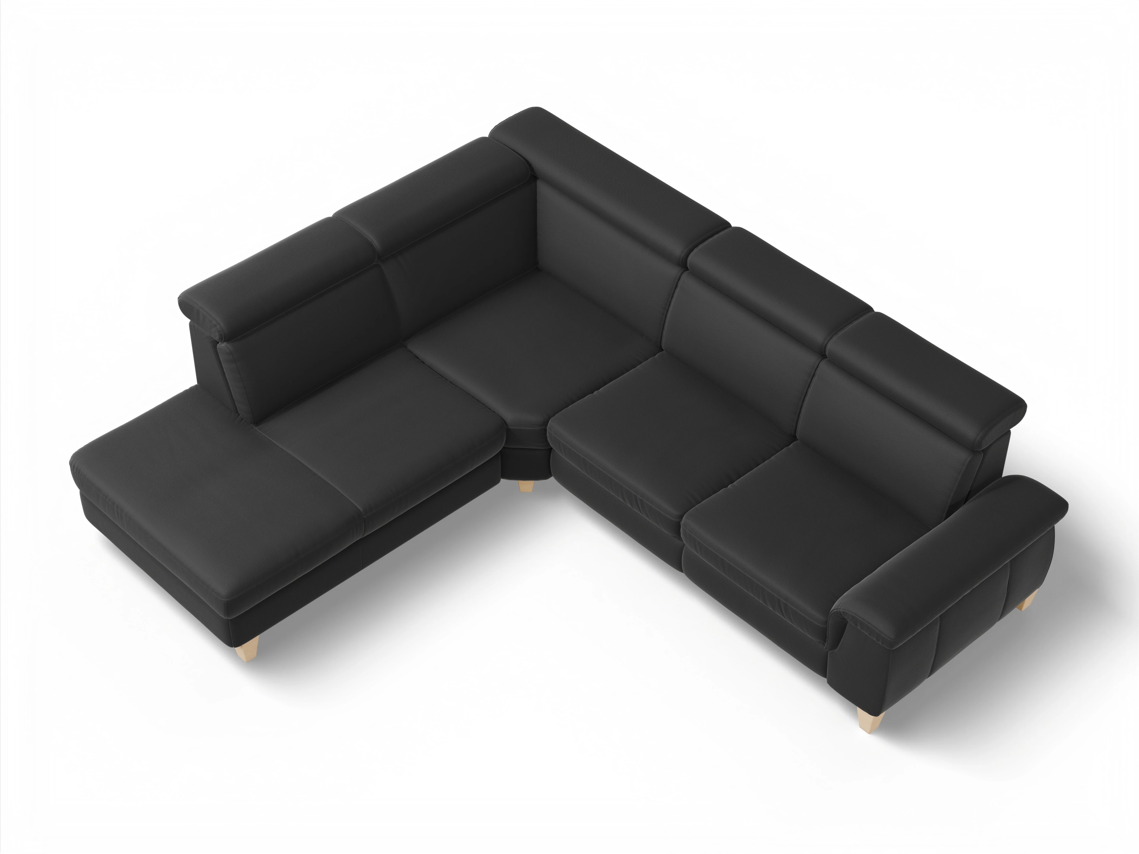 Ansicht des Produktes München Ecksofa links Abschluss offen in Leder Schwarz