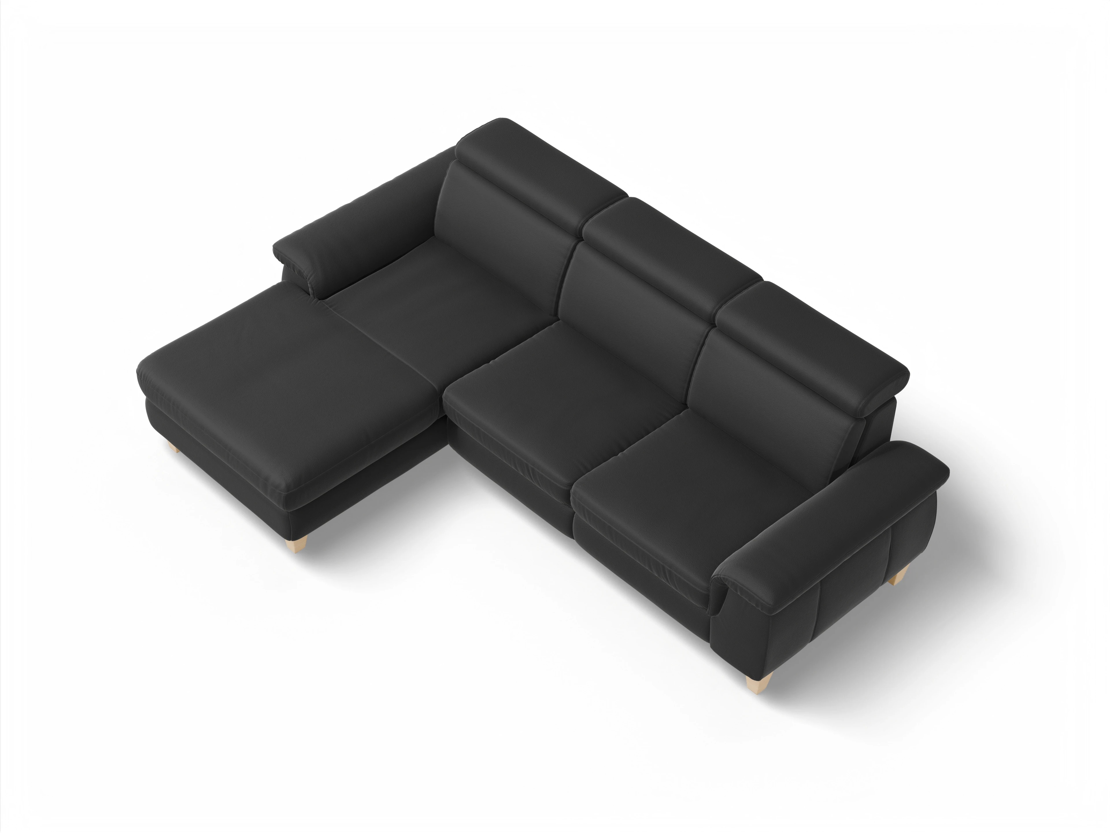 Ansicht des Produktes München Ecksofa links Abschluss offen in Leder Schwarz