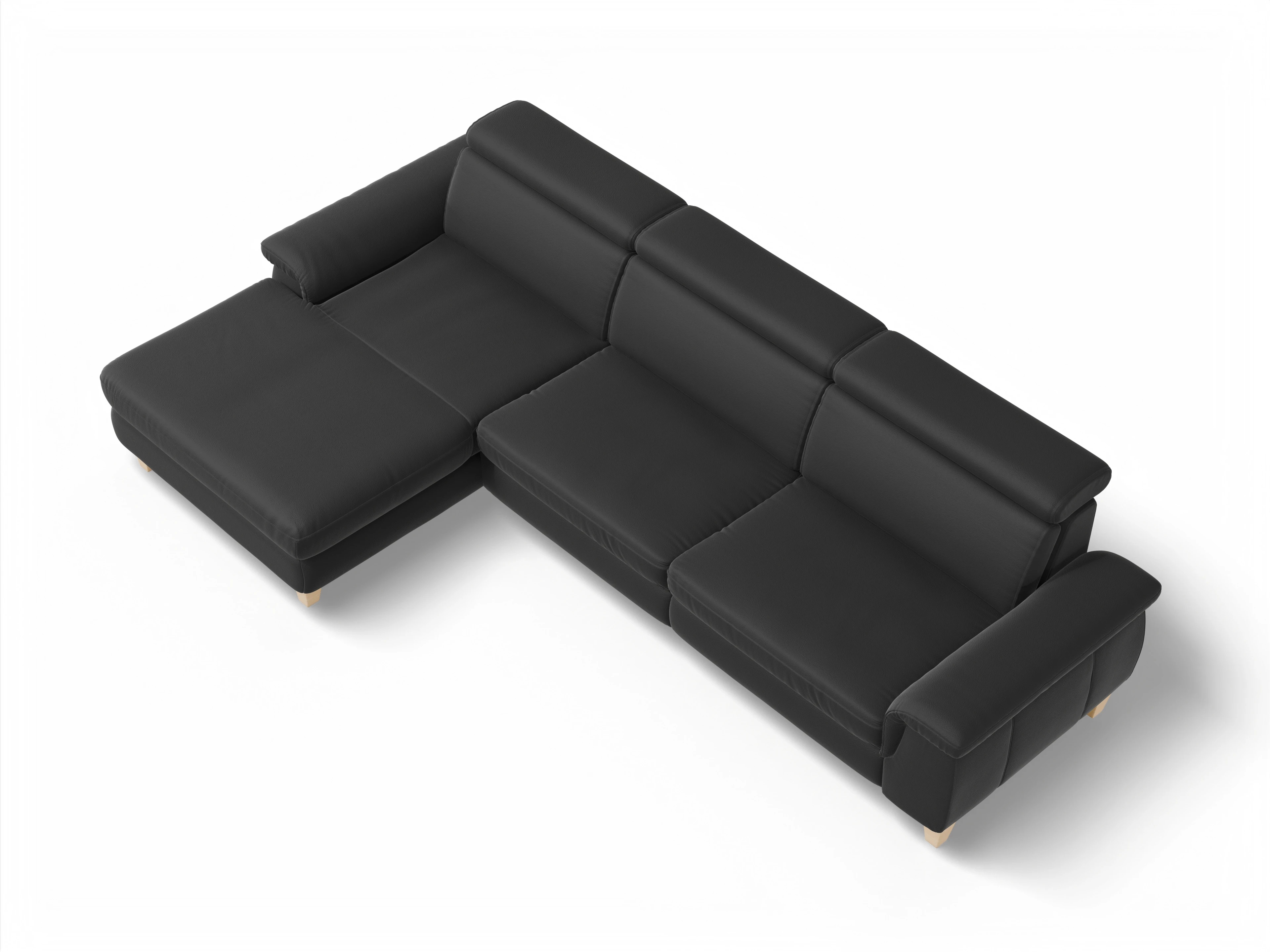 München LOgroß Large L Ansicht des Produktes München Ecksofa links Abschluss offen in Leder Schwarz