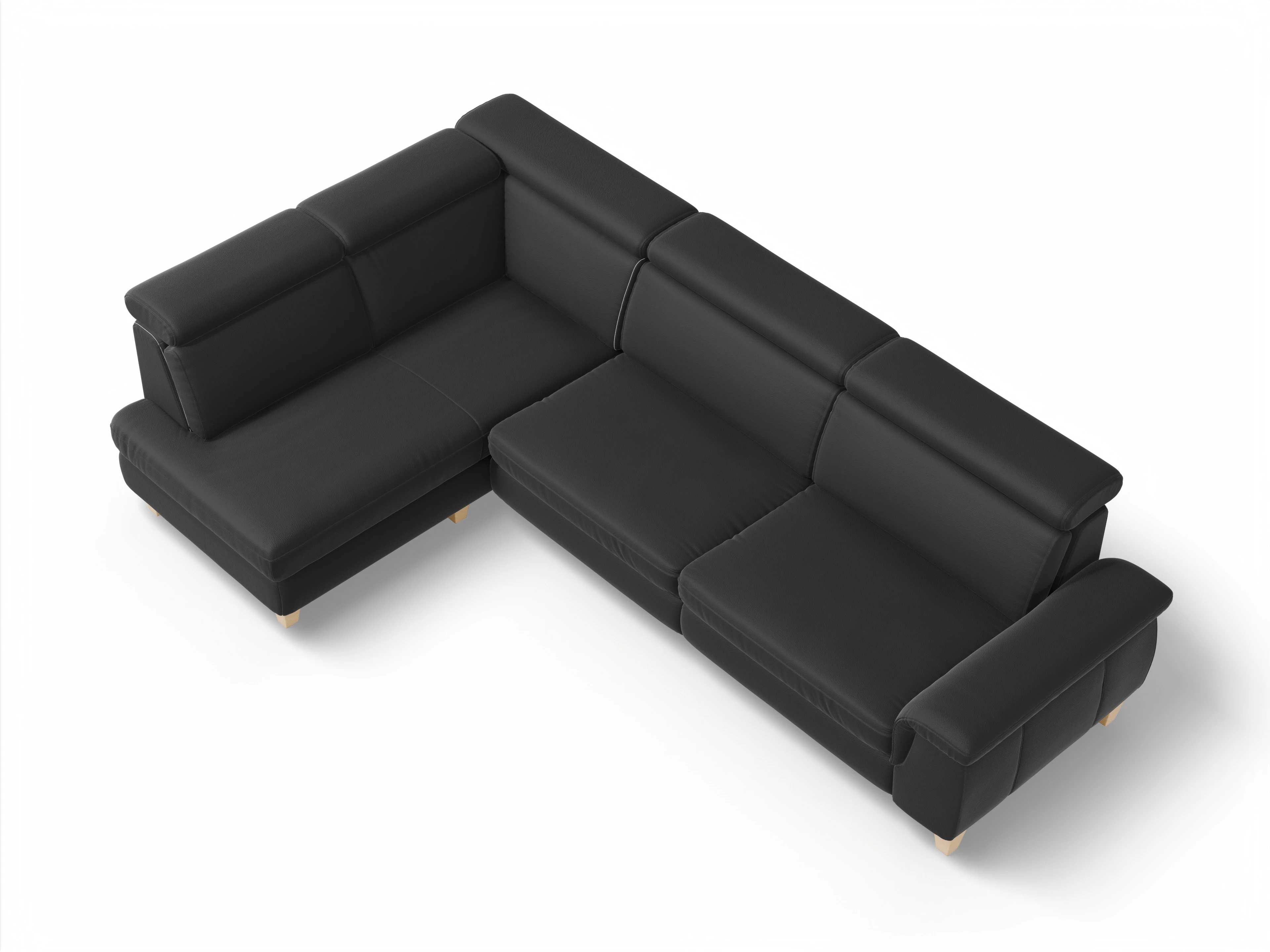 Ansicht des Produktes München Ecksofa links Abschluss offen in Leder Schwarz