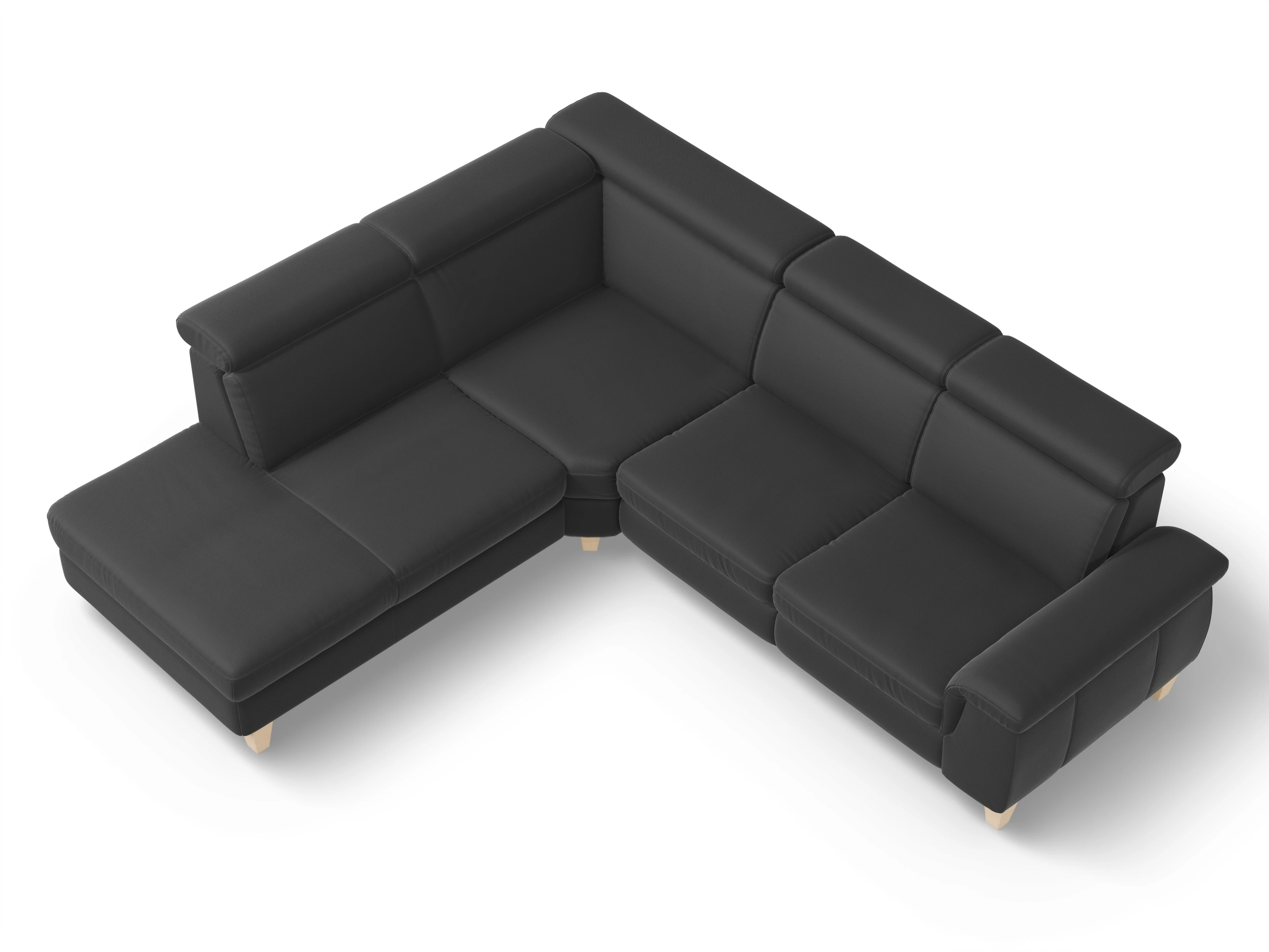 Ansicht des Produktes München Ecksofa links Abschluss offen in Leder Schwarz