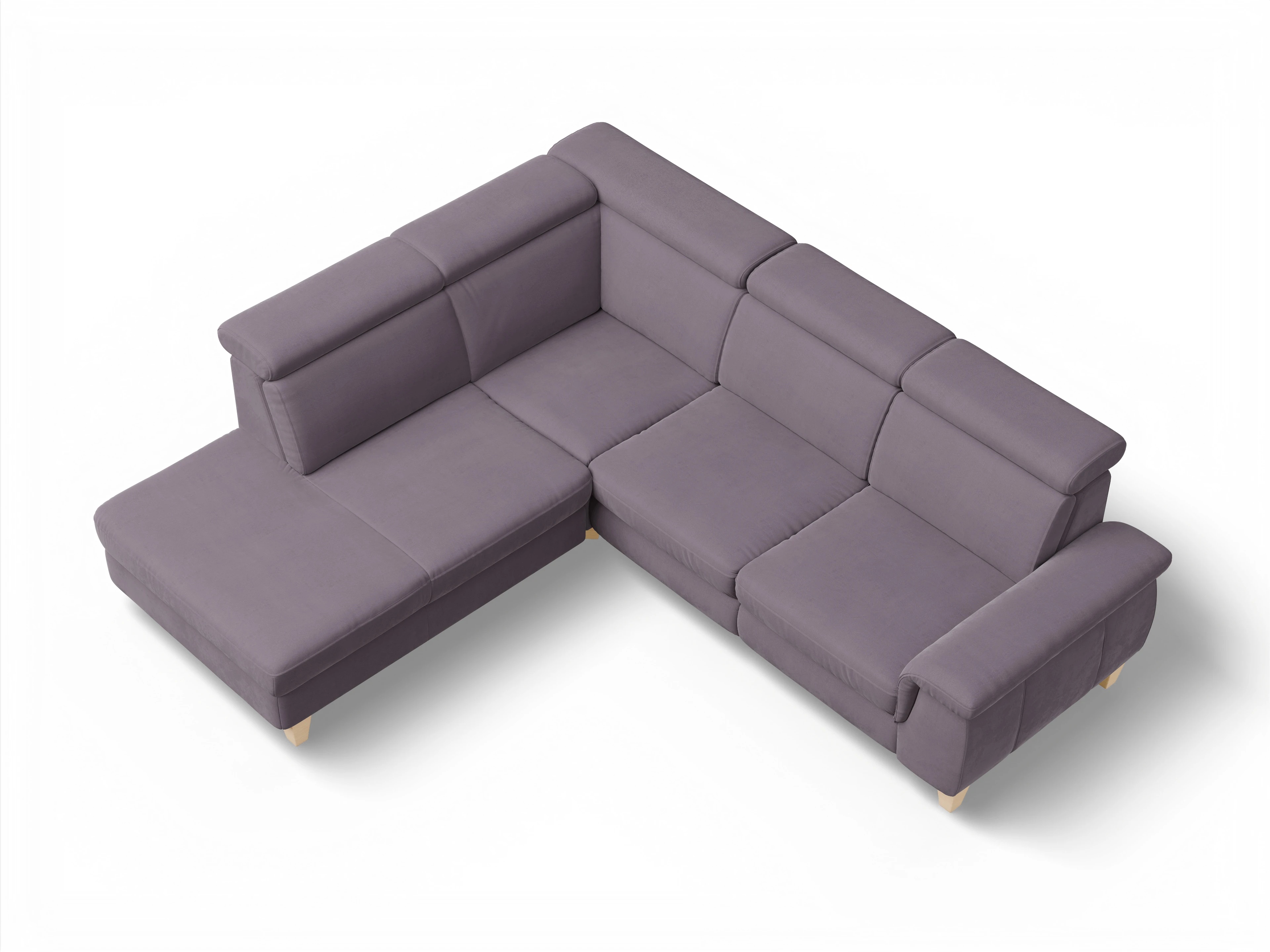 Ansicht des Produktes München Ecksofa links mit Armlehne in Stoff Lila
