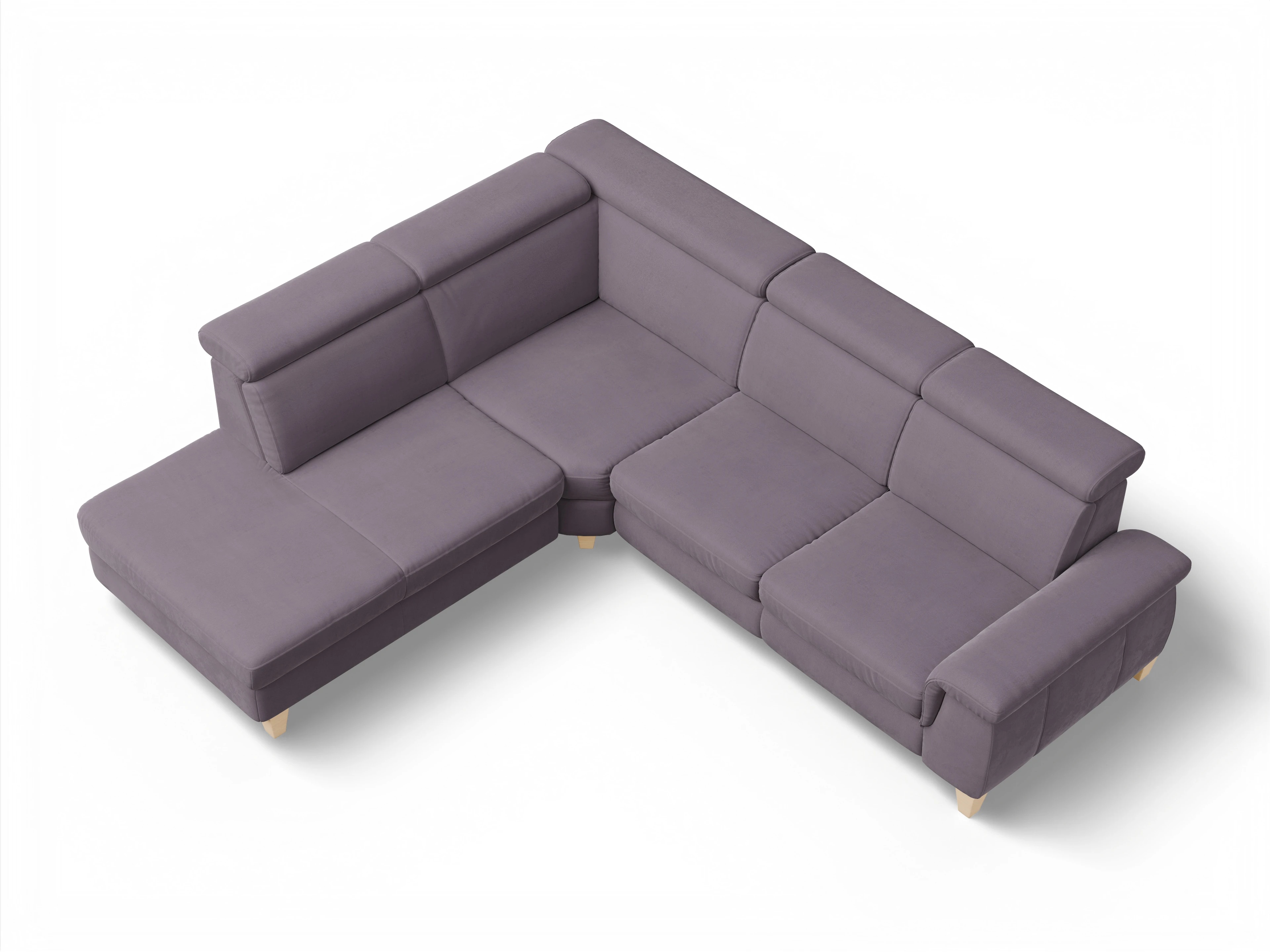 Ansicht des Produktes München Ecksofa links Abschluss offen in Stoff Lila