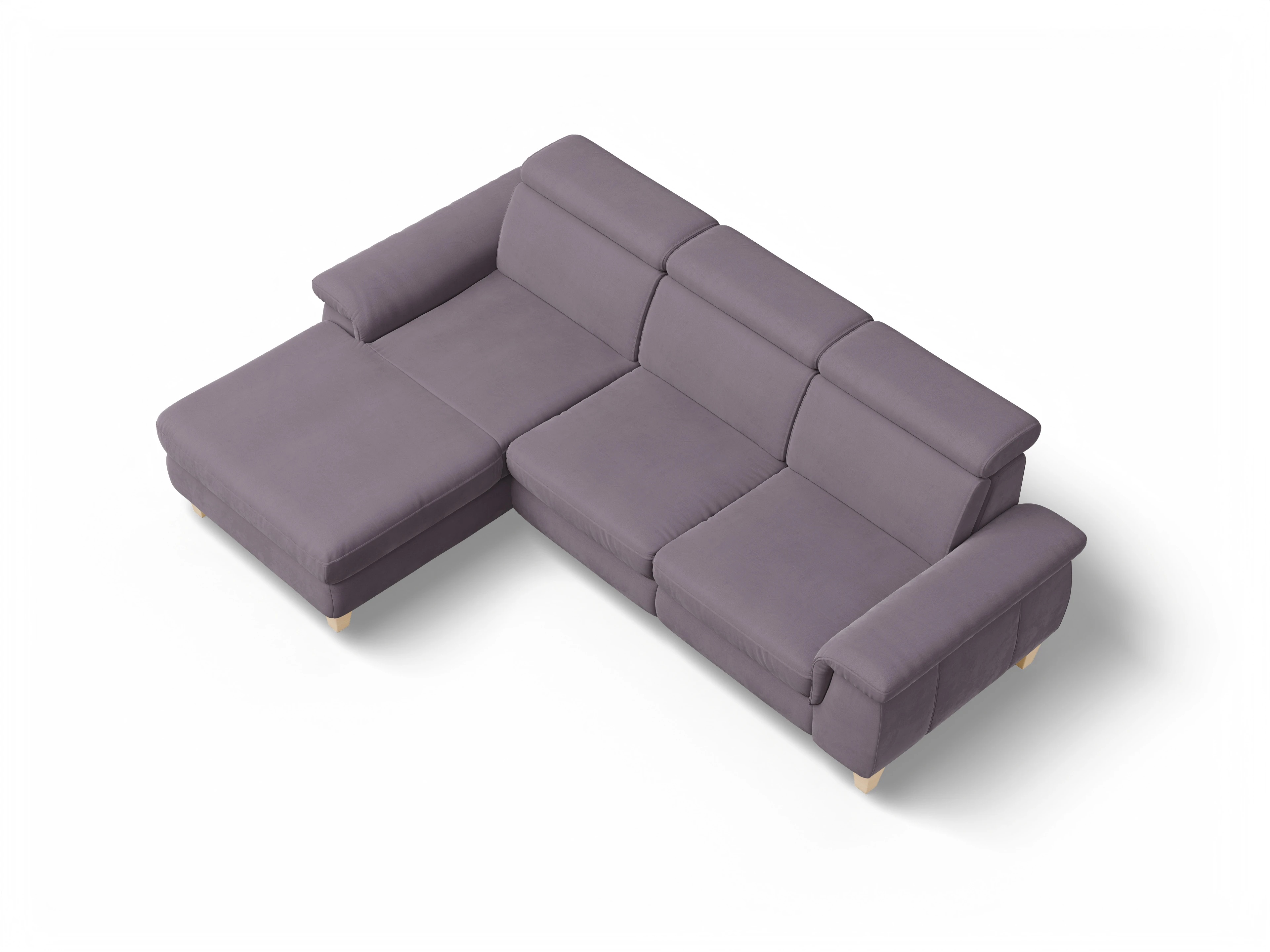 Ansicht des Produktes München Ecksofa links Abschluss offen in Stoff Lila