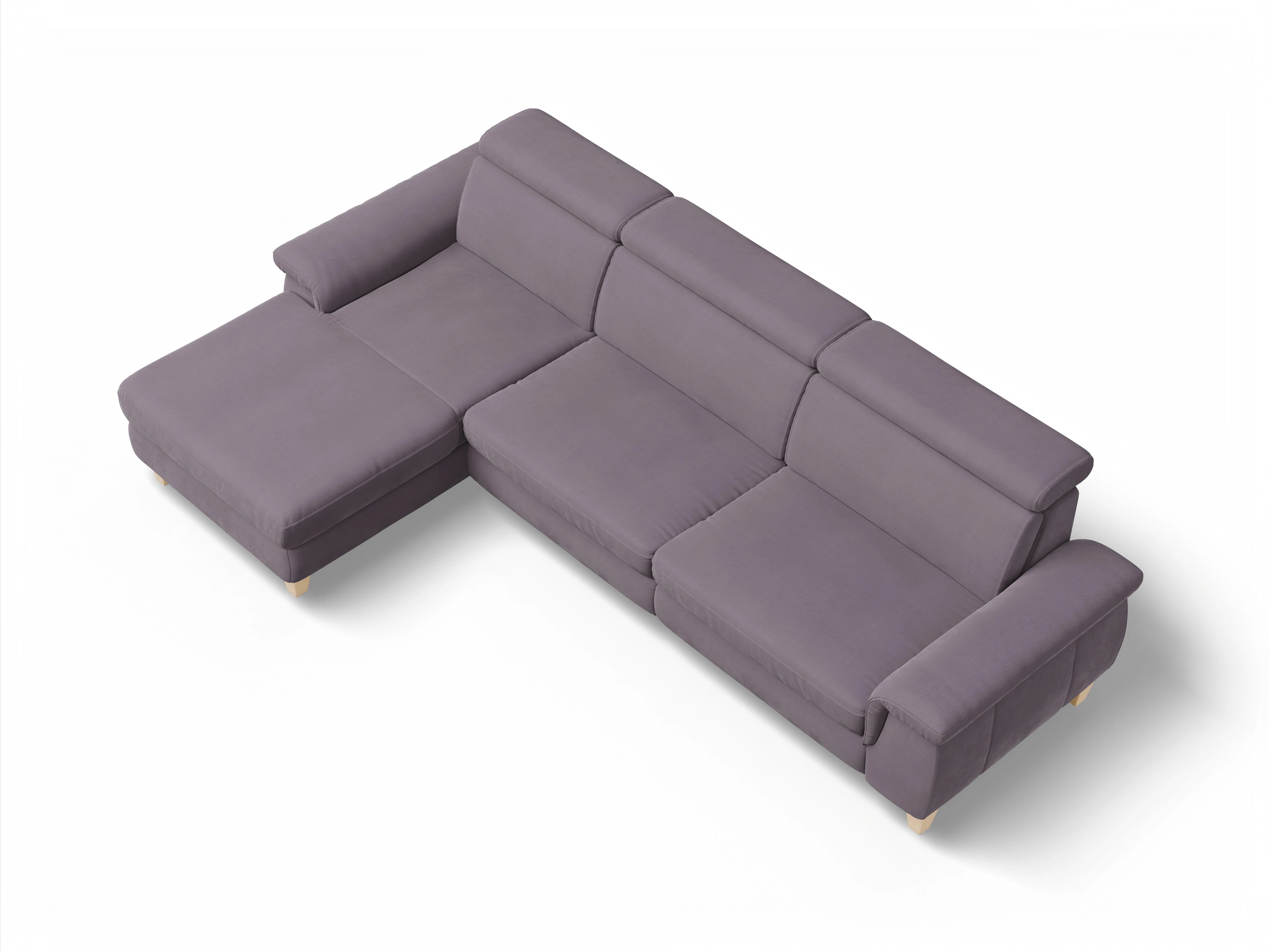 München LO Large L Ansicht des Produktes München Ecksofa links Abschluss offen in Stoff Lila