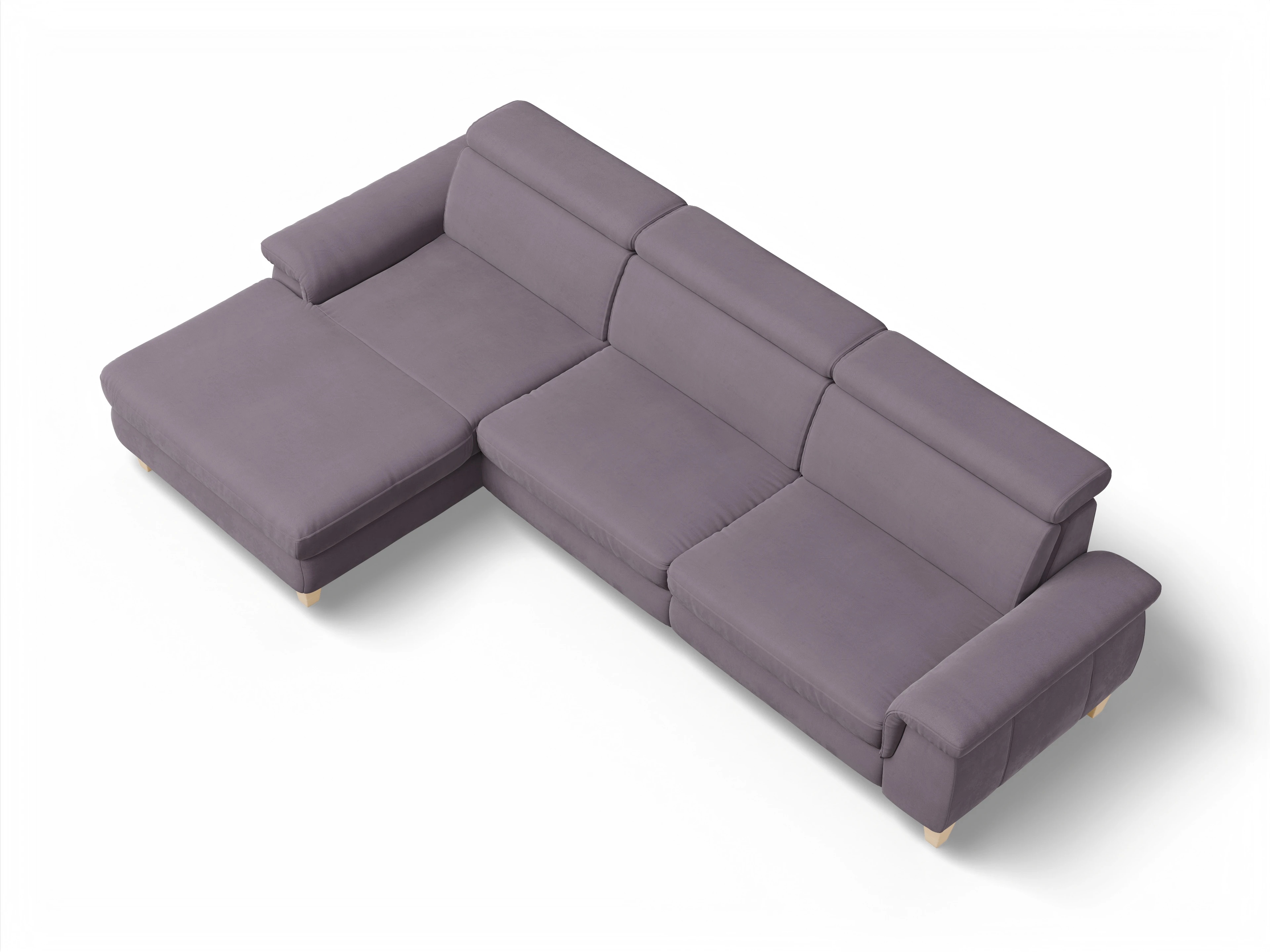 Ansicht des Produktes München Ecksofa links Abschluss offen in Stoff Lila
