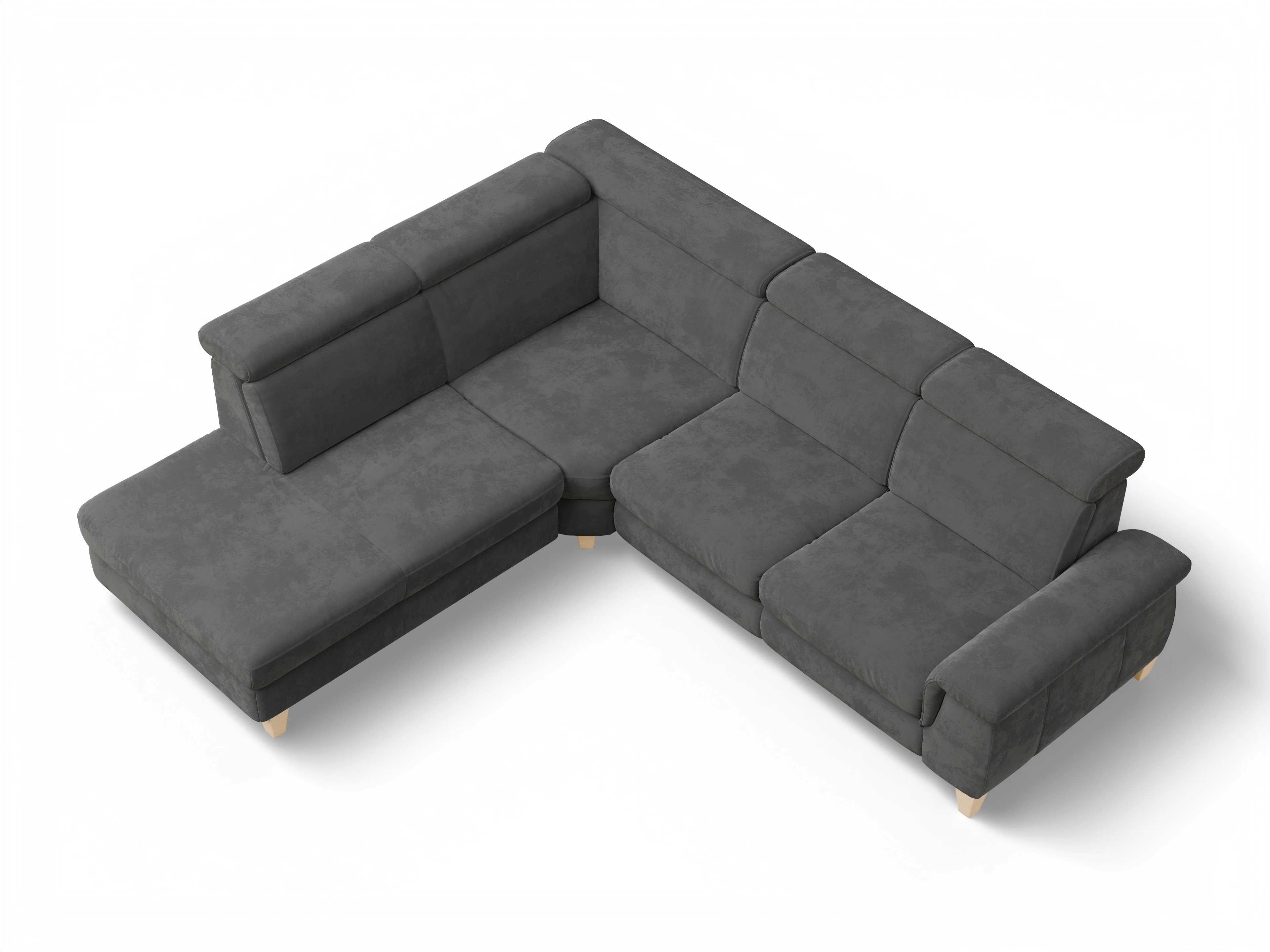 Ansicht des Produktes München Ecksofa links Abschluss offen in Stoff Grau