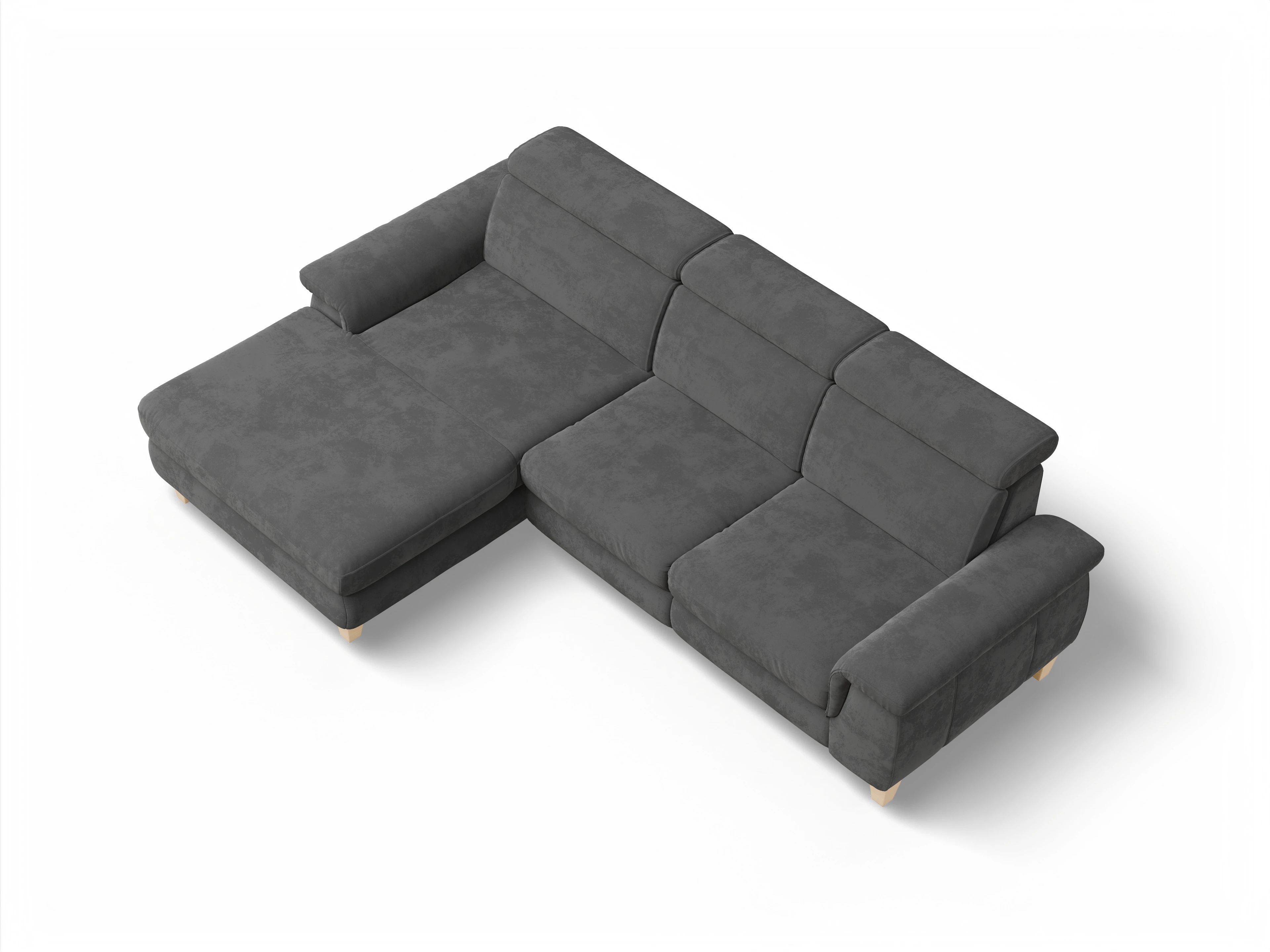 Ansicht des Produktes München Ecksofa links Abschluss offen in Stoff Grau