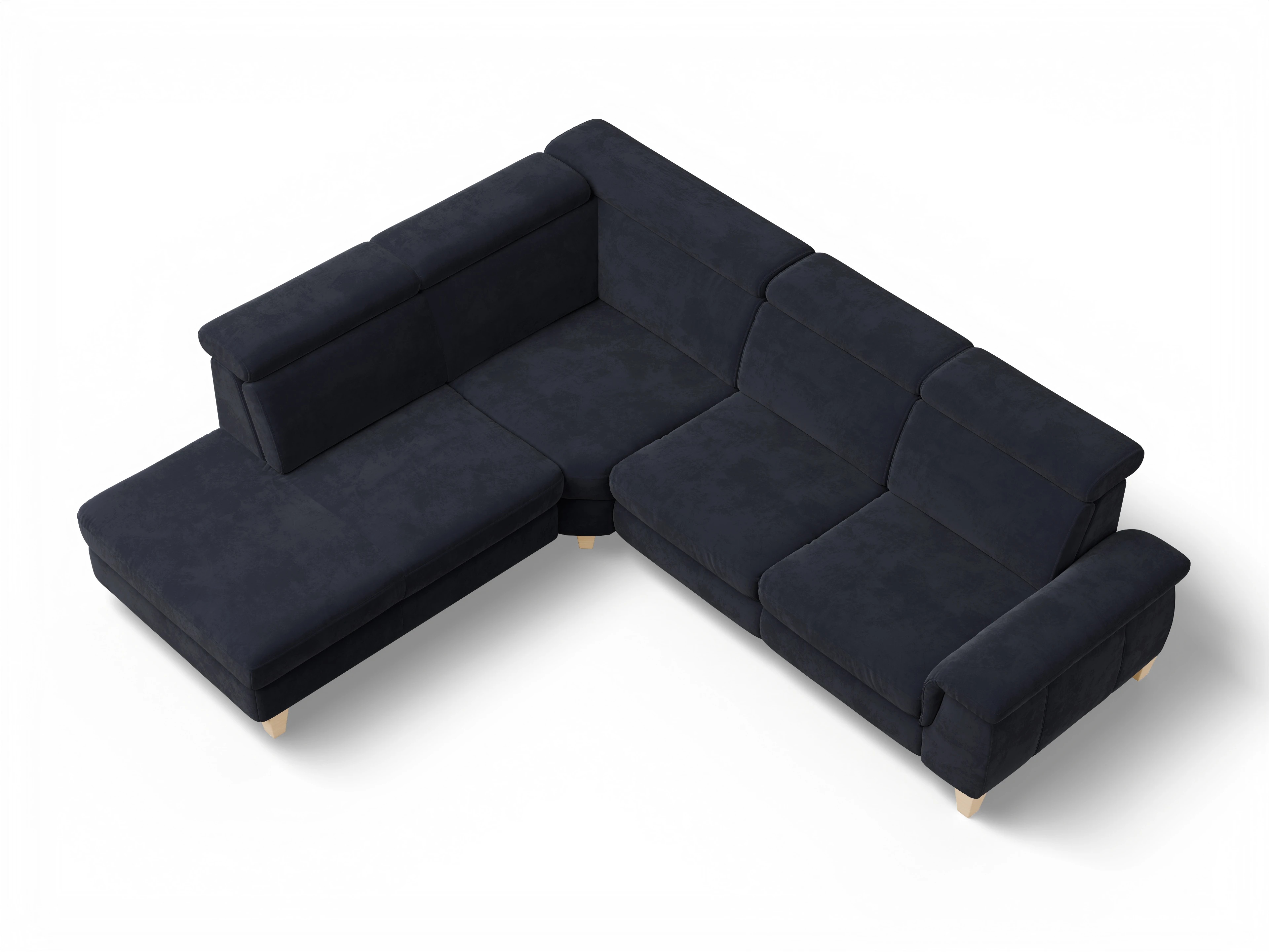 Ansicht des Produktes München Ecksofa links Abschluss offen in Stoff Blau