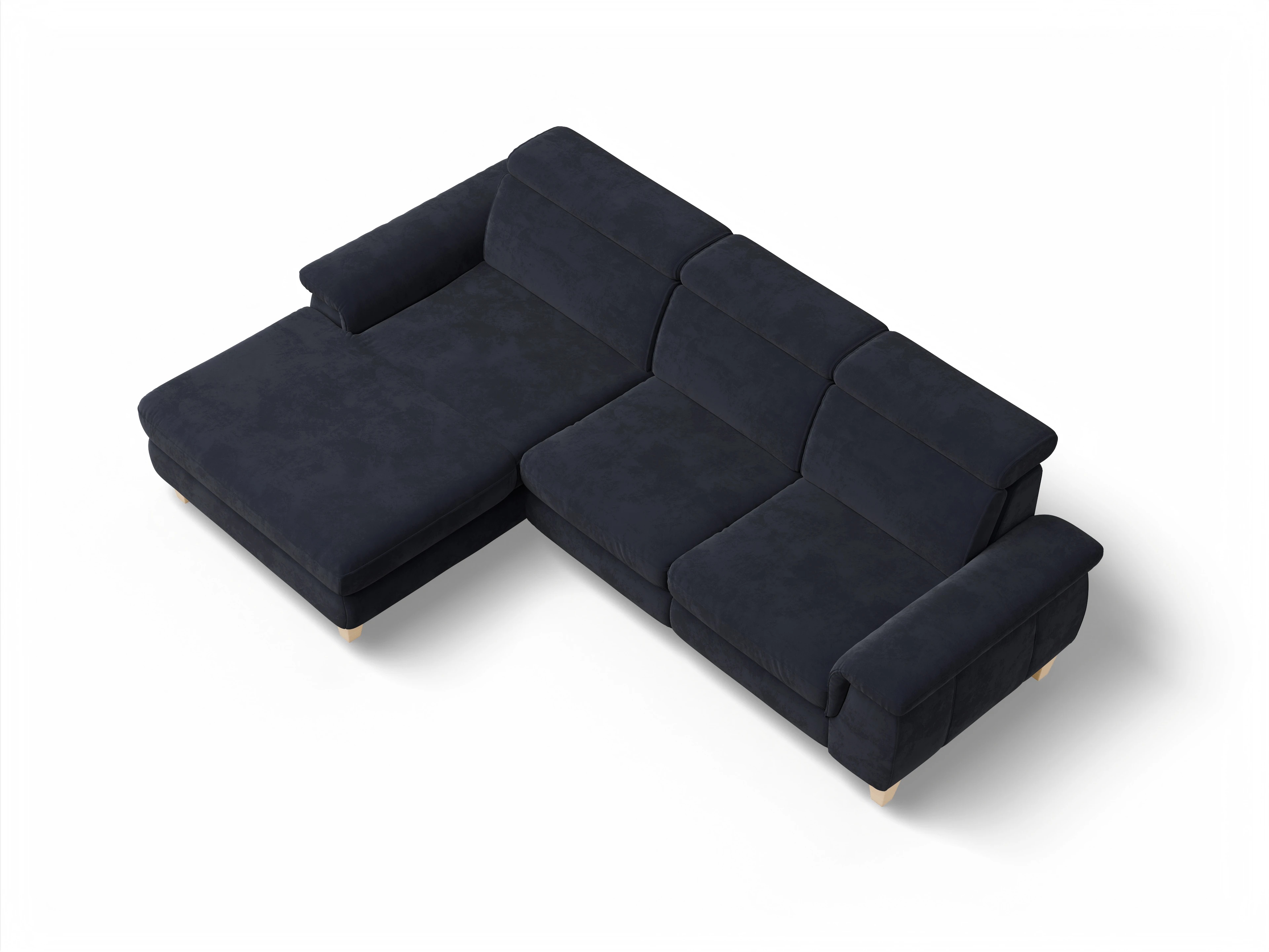Ansicht des Produktes München Ecksofa links Abschluss offen in Stoff Blau