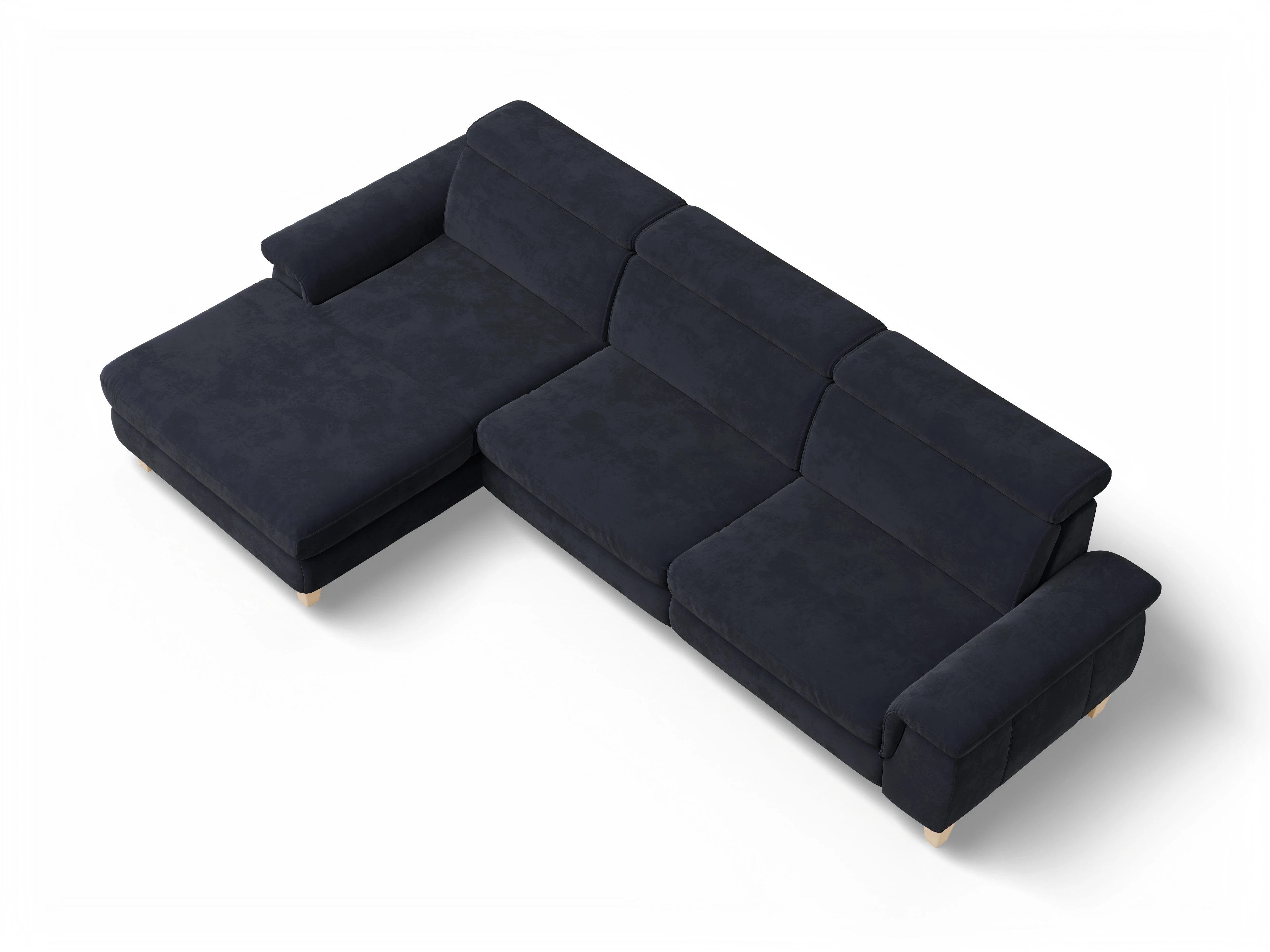 Ansicht des Produktes München Ecksofa links Abschluss offen in Stoff Blau