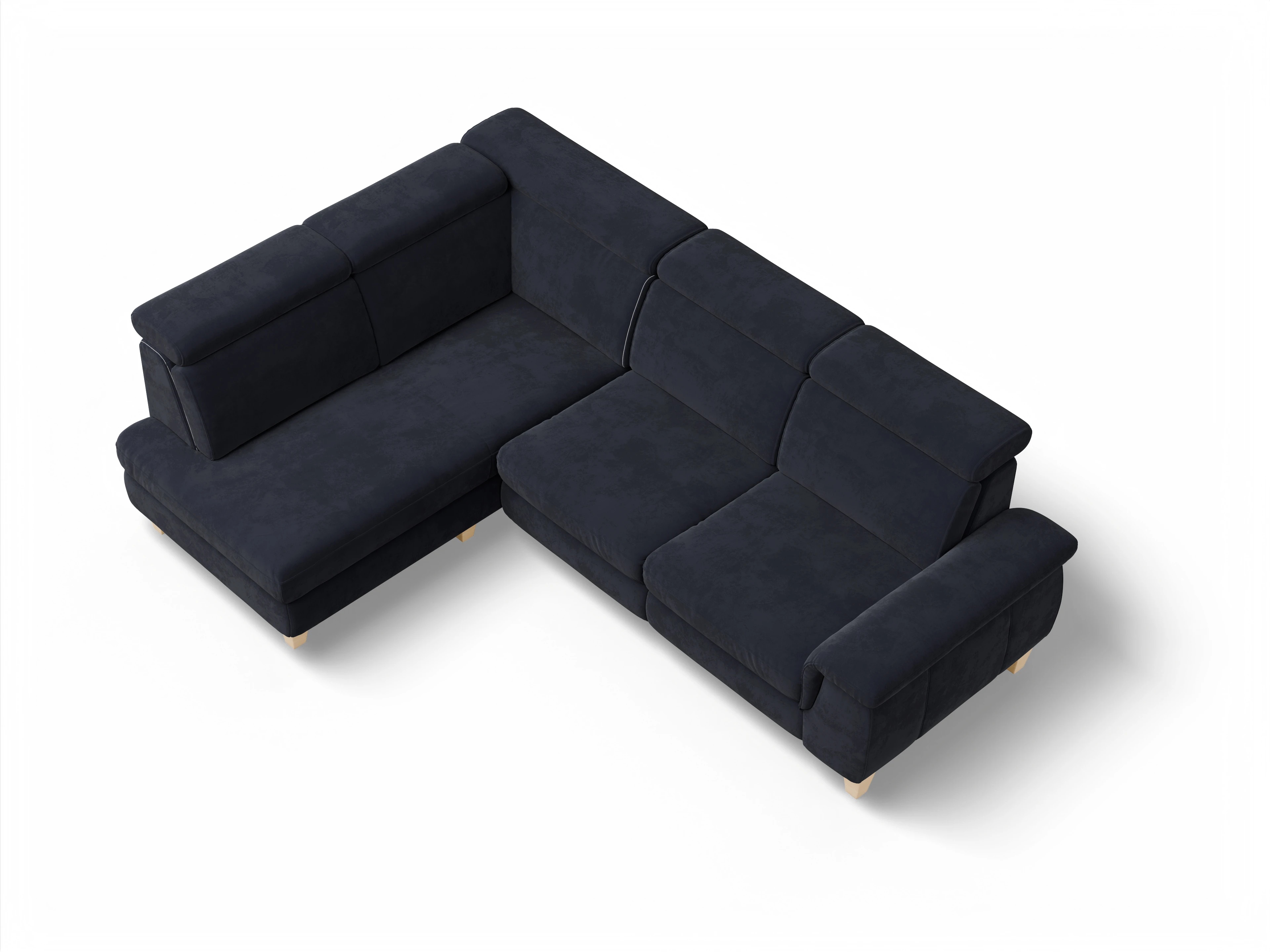Ansicht des Produktes München Ecksofa links Abschluss offen in Stoff Blau