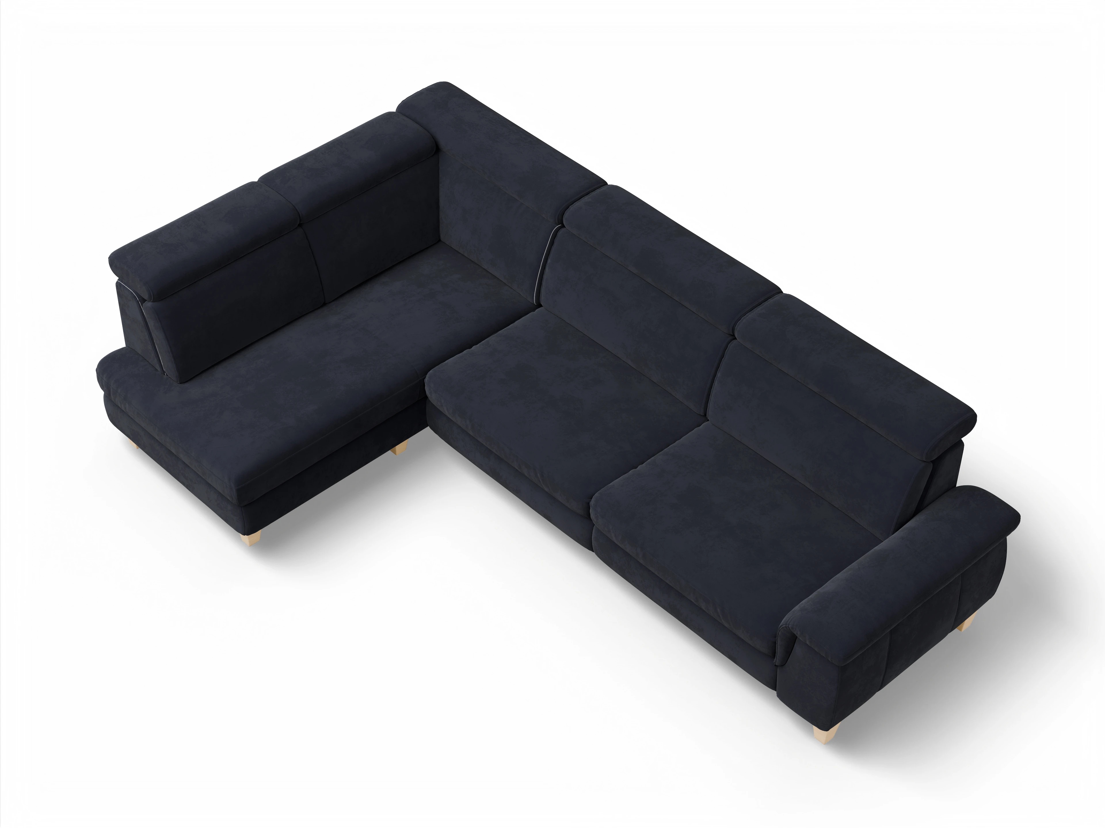 Ansicht des Produktes München Ecksofa links Abschluss offen in Stoff Blau