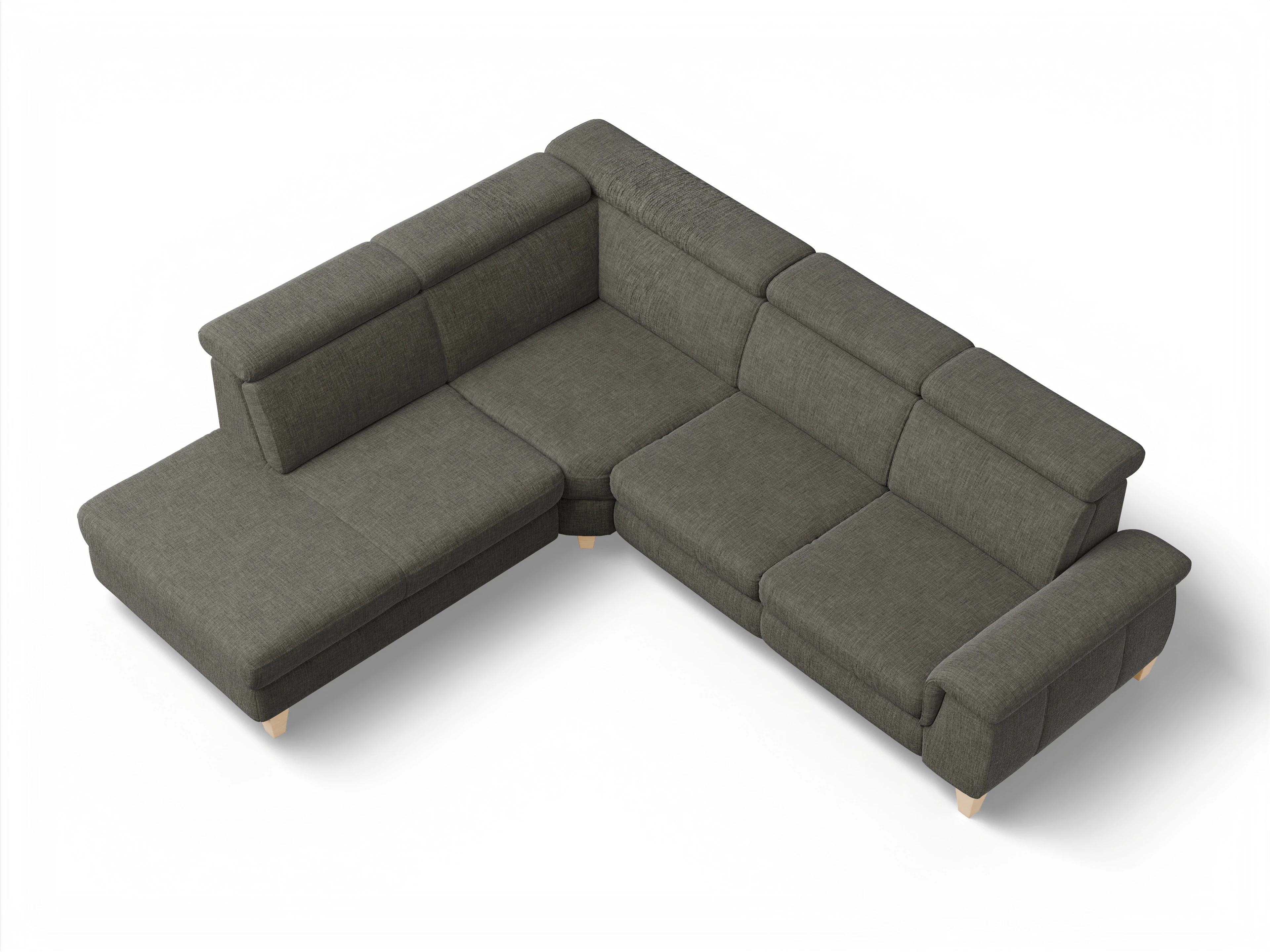 Ansicht des Produktes München Ecksofa links Abschluss offen in Stoff Braun