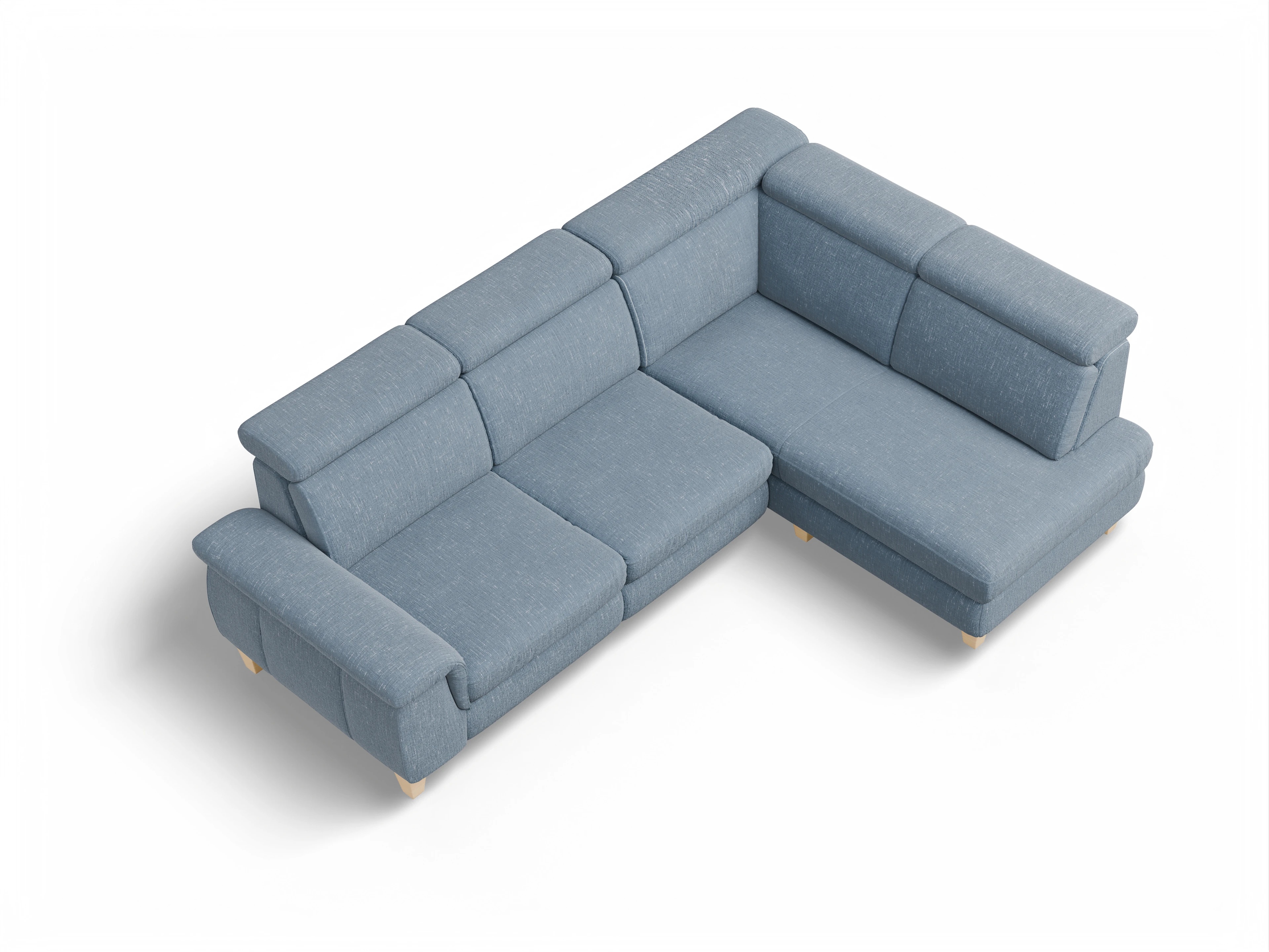 Ansicht des Produktes München Ecksofa rechts Abschluss offen in Stoff Blau