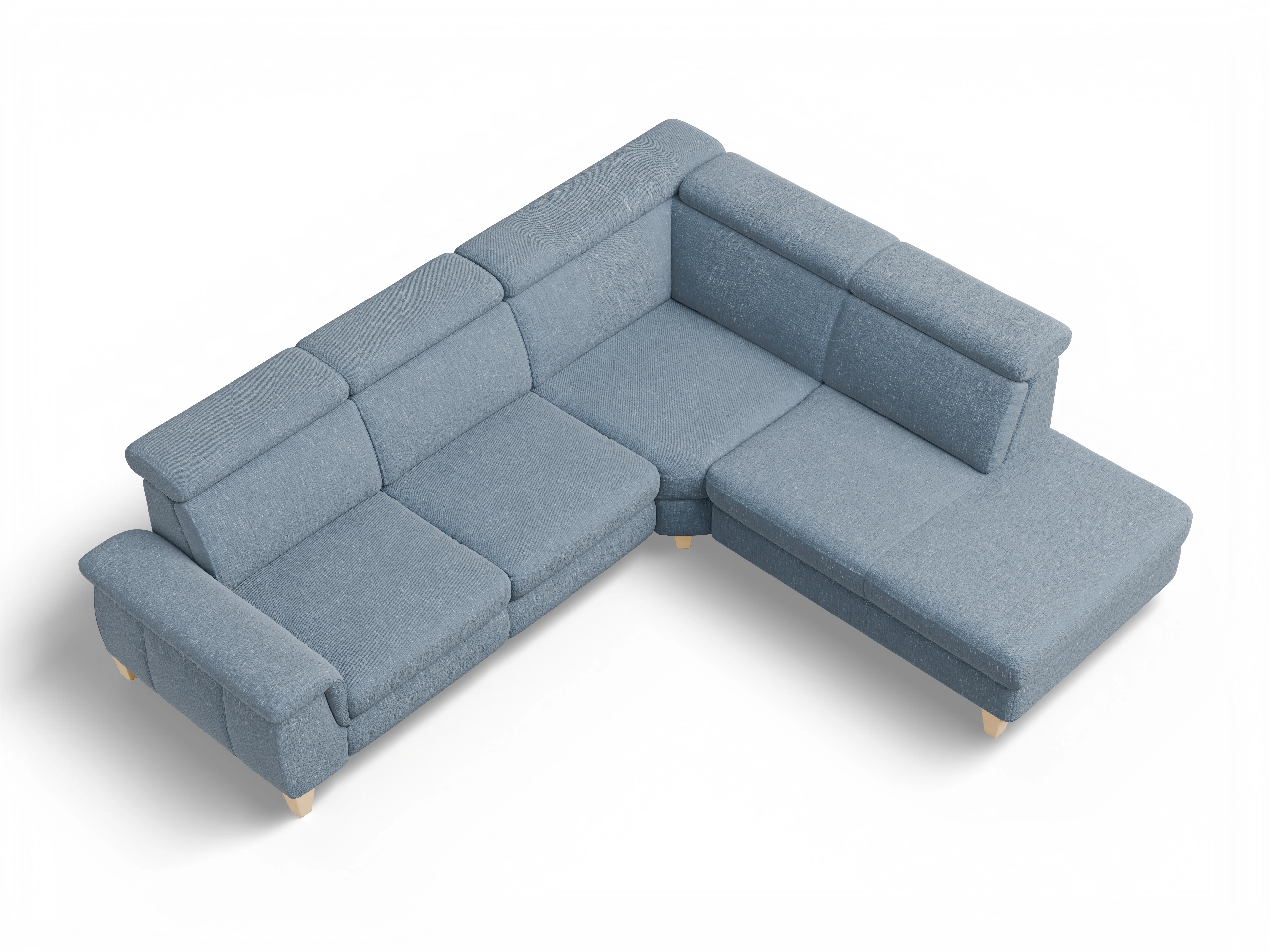Ansicht des Produktes München Ecksofa rechts Abschluss offen in Stoff Blau