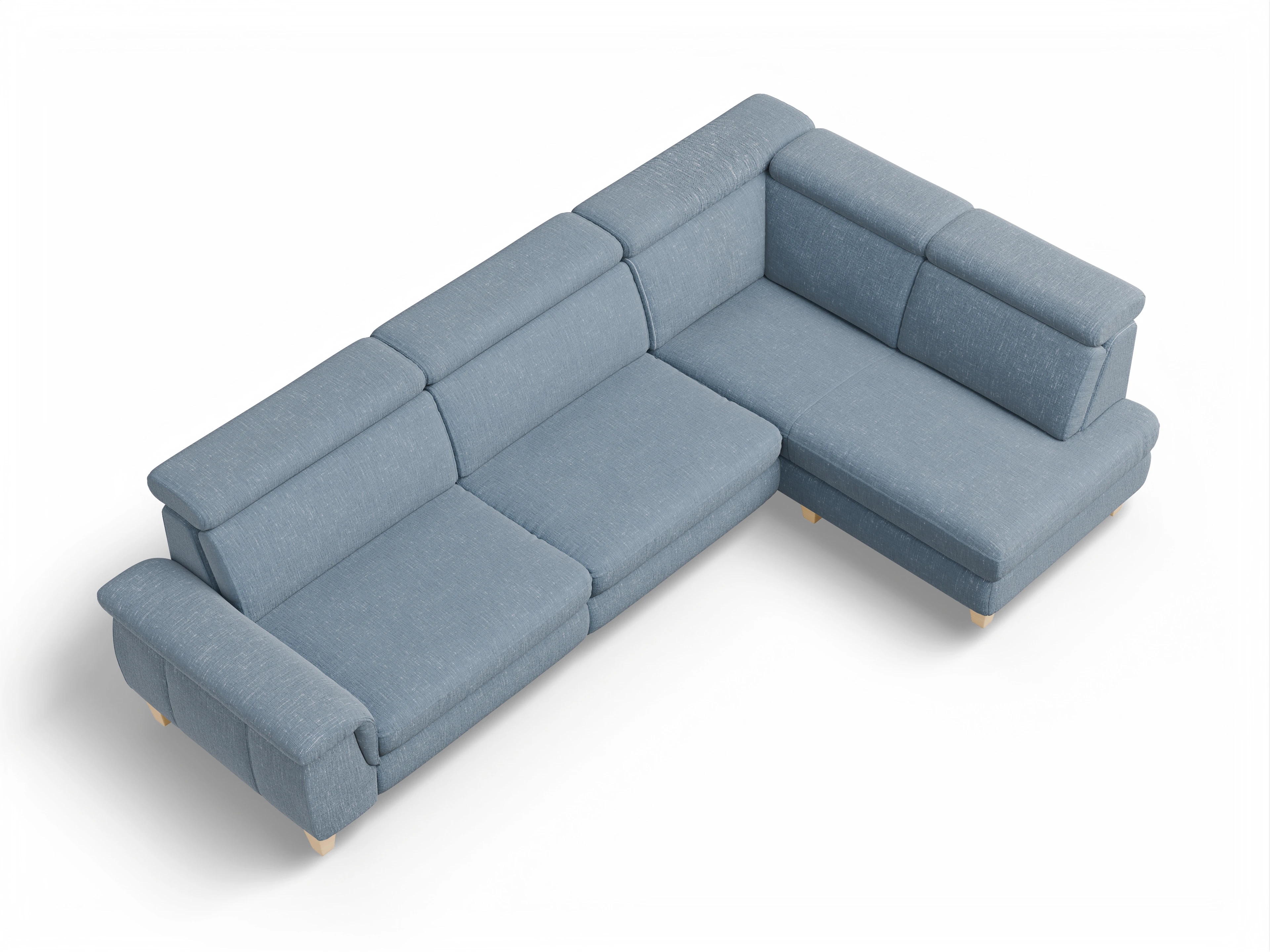 Ansicht des Produktes München Ecksofa rechts Abschluss offen in Stoff Blau