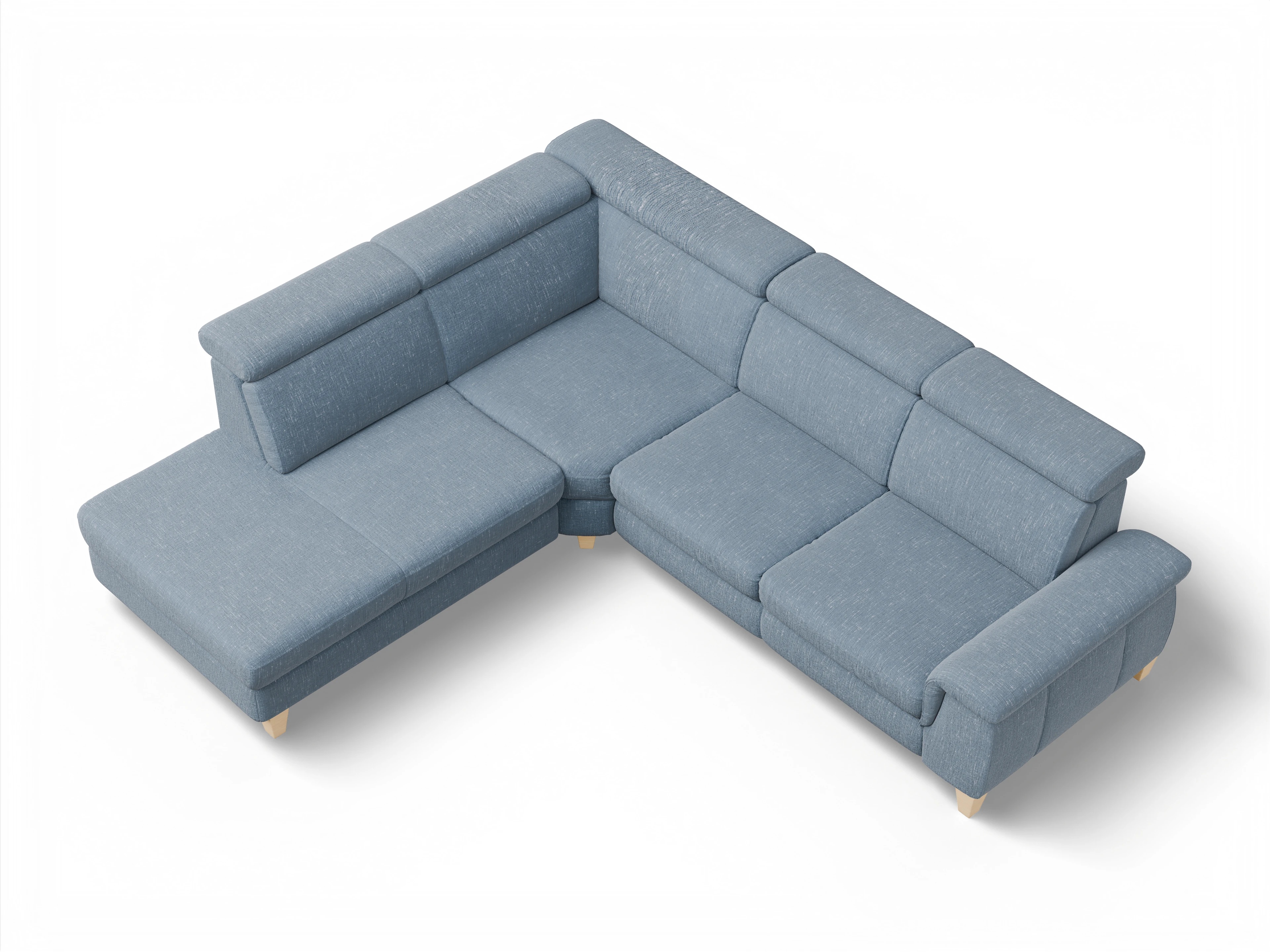 Ansicht des Produktes München Ecksofa links Abschluss offen in Stoff Blau