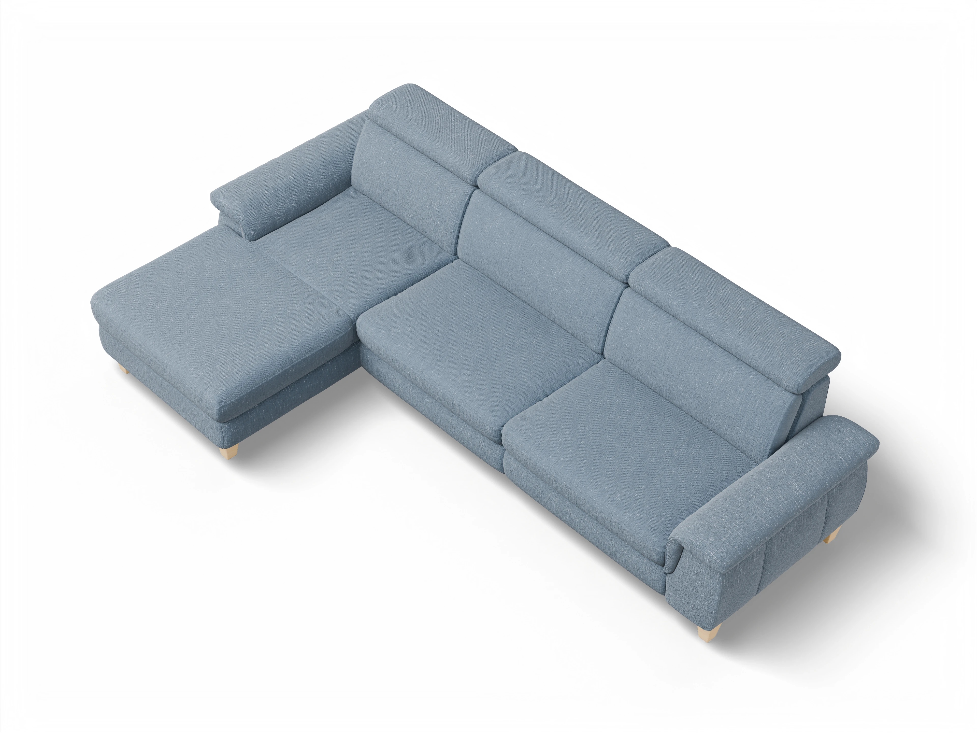 Ansicht des Produktes München Ecksofa links Abschluss offen in Stoff Blau