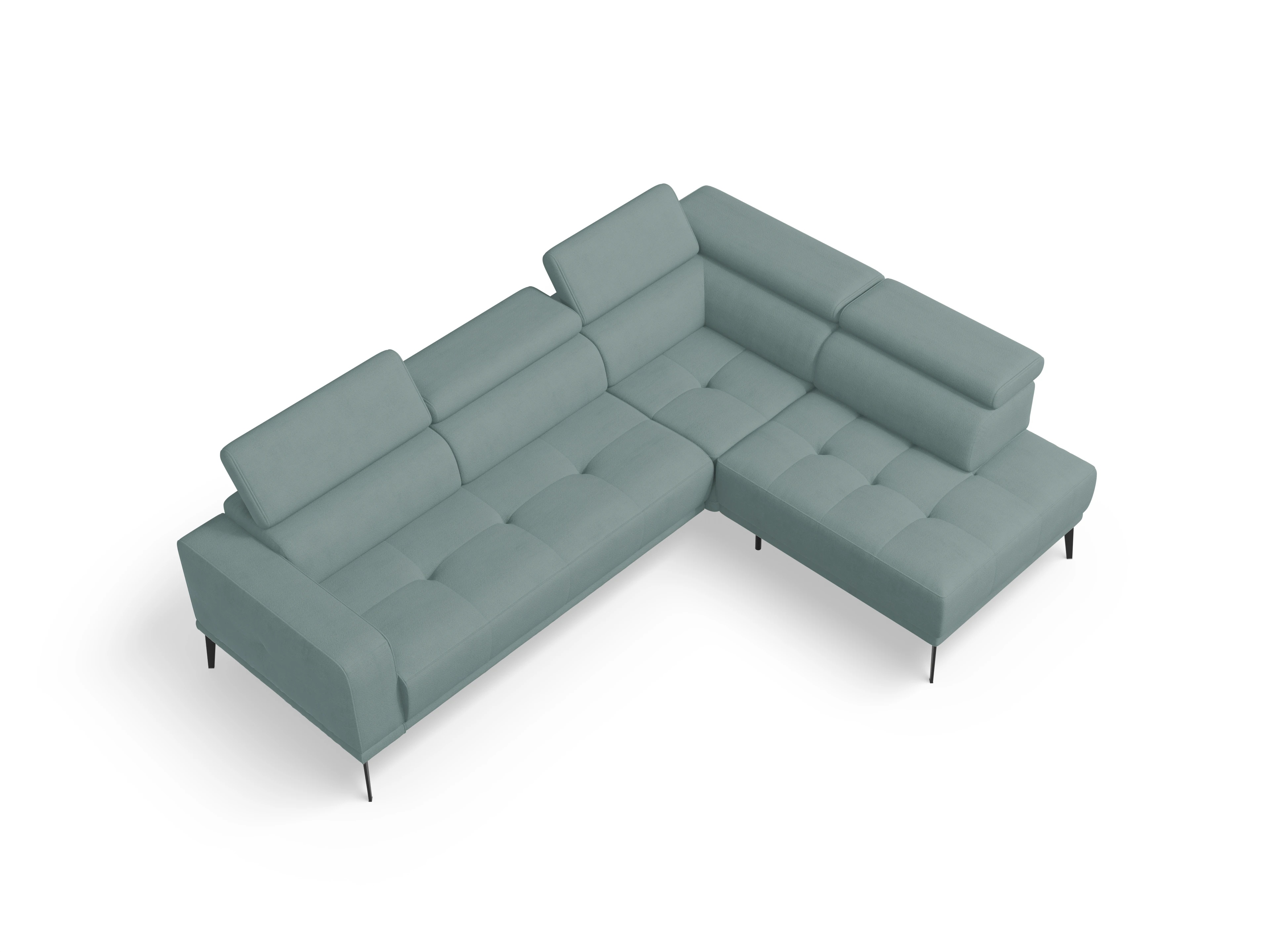Marco Aho kl Medium R Ansicht des Produktes Marco Ecksofa rechts Abschluss offen in Stoff Blau