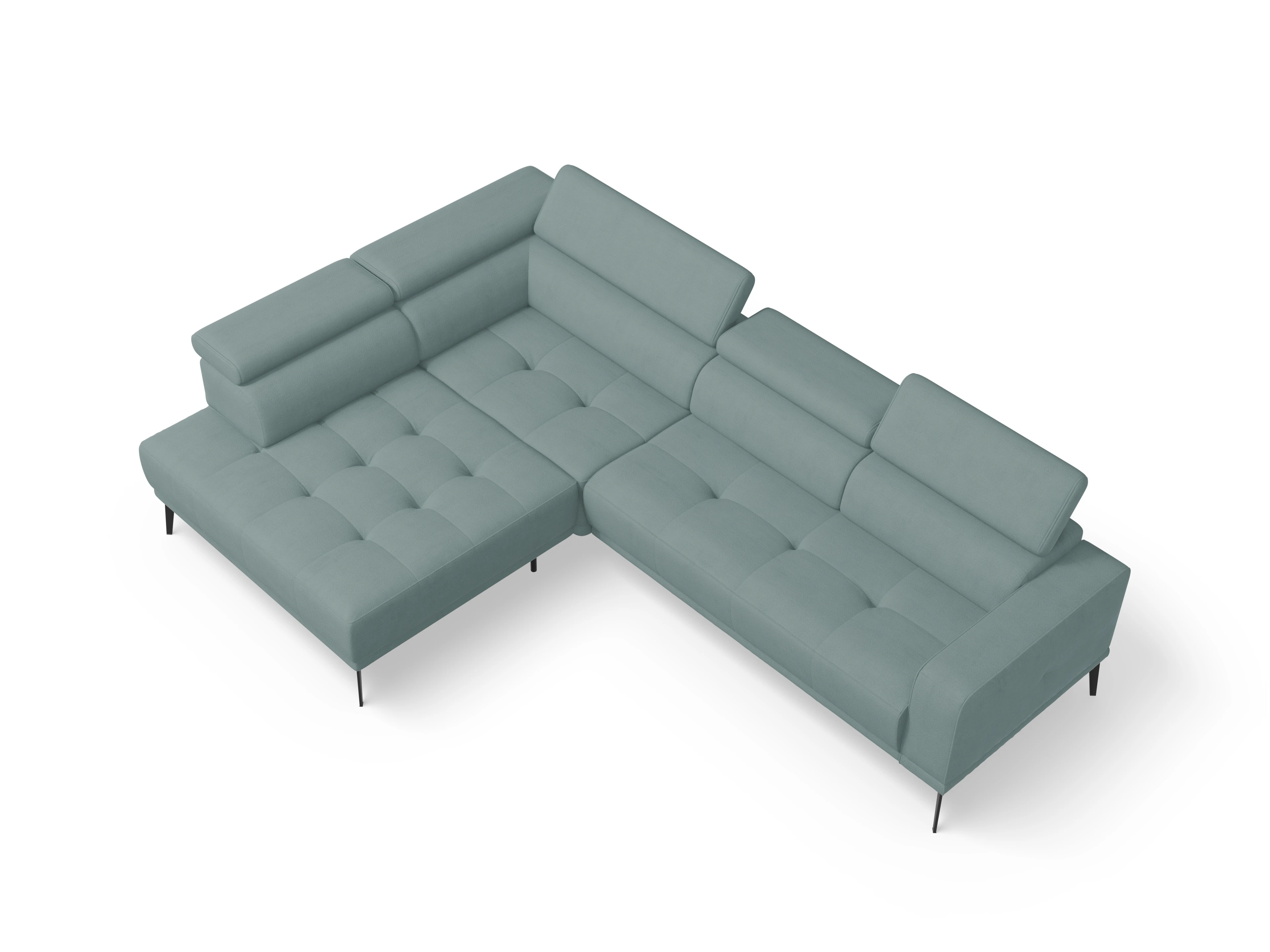 Marco Aho gr Medium L Ansicht des Produktes Marco Ecksofa links Abschluss offen in Stoff Blau