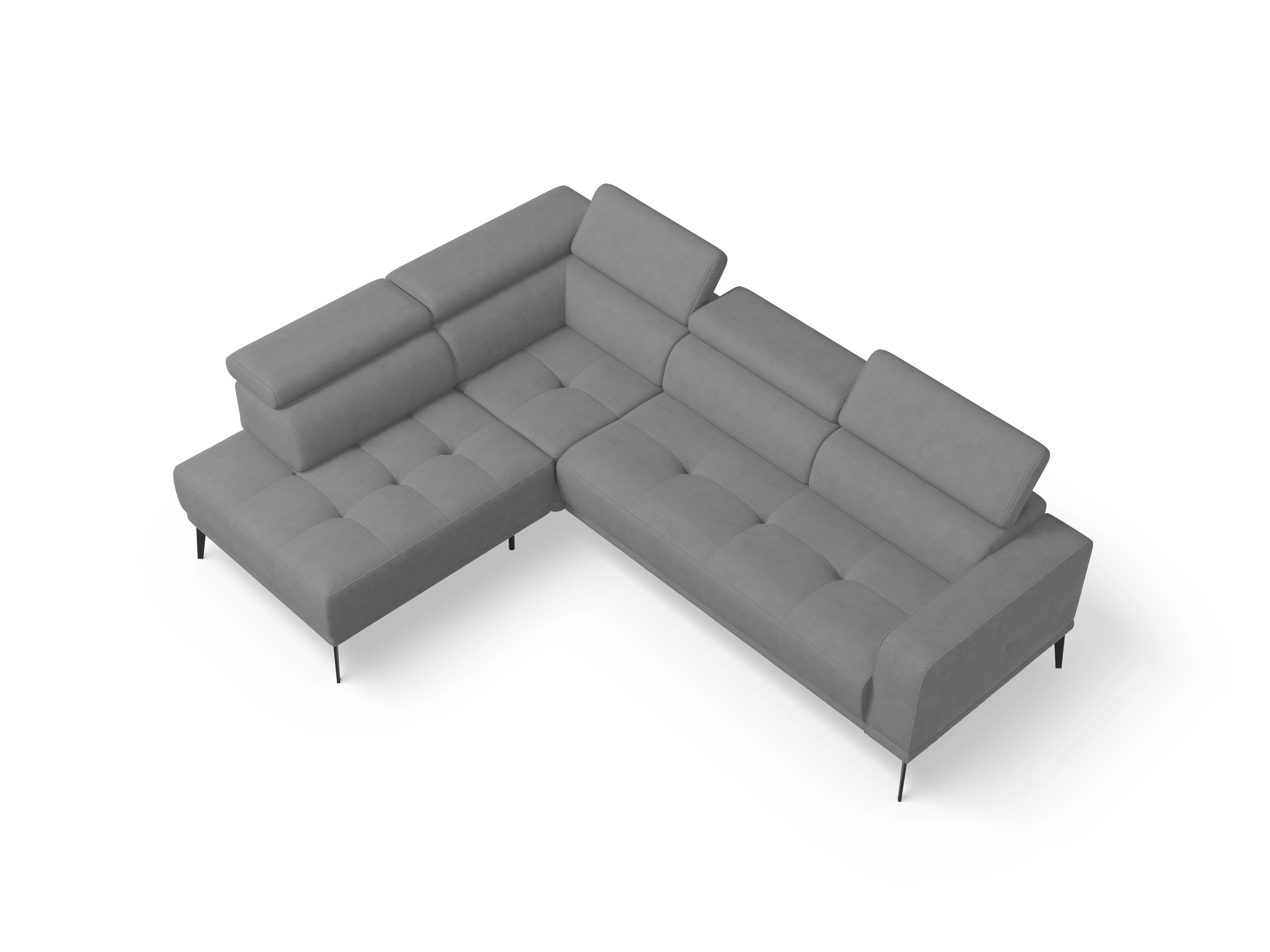Marco Aho kl Medium L Ansicht des Produktes Marco Ecksofa links Abschluss offen in Stoff Grau