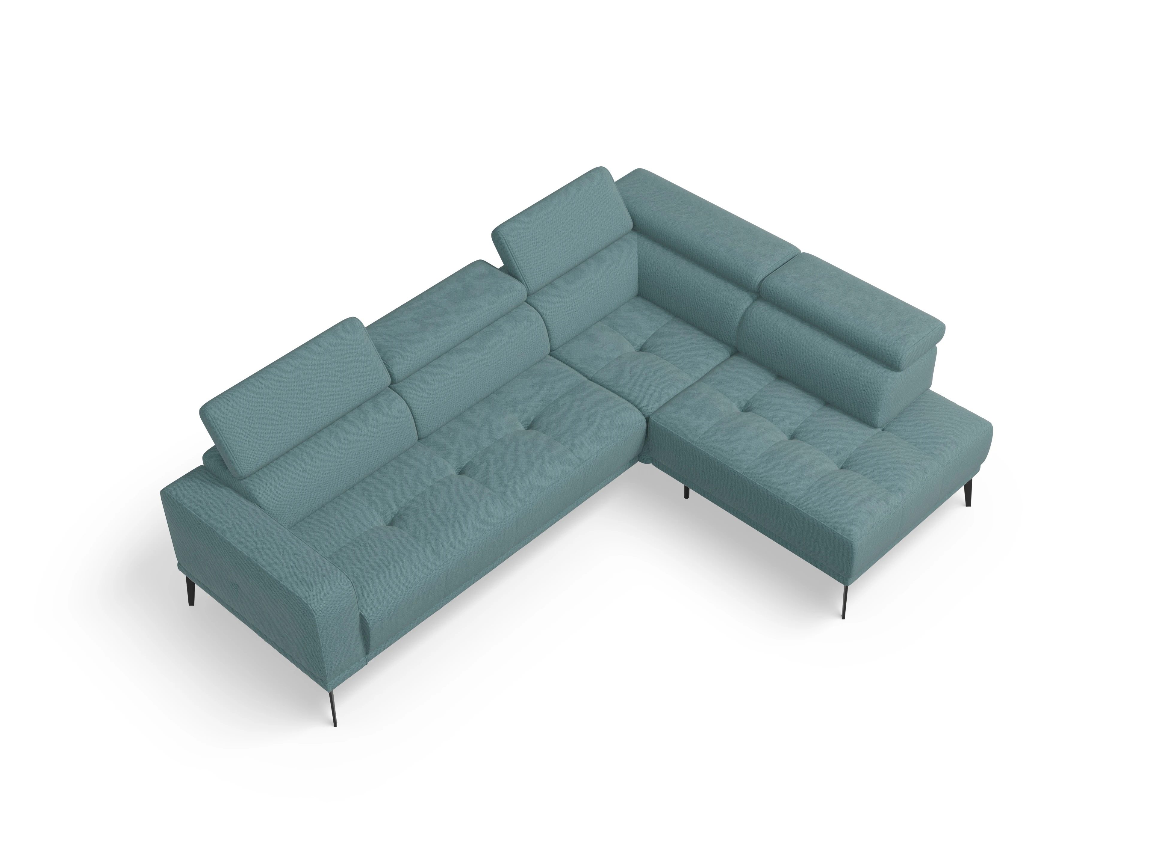 Marco Aho kl Medium R Ansicht des Produktes Marco Ecksofa rechts Abschluss offen in Stoff Blau