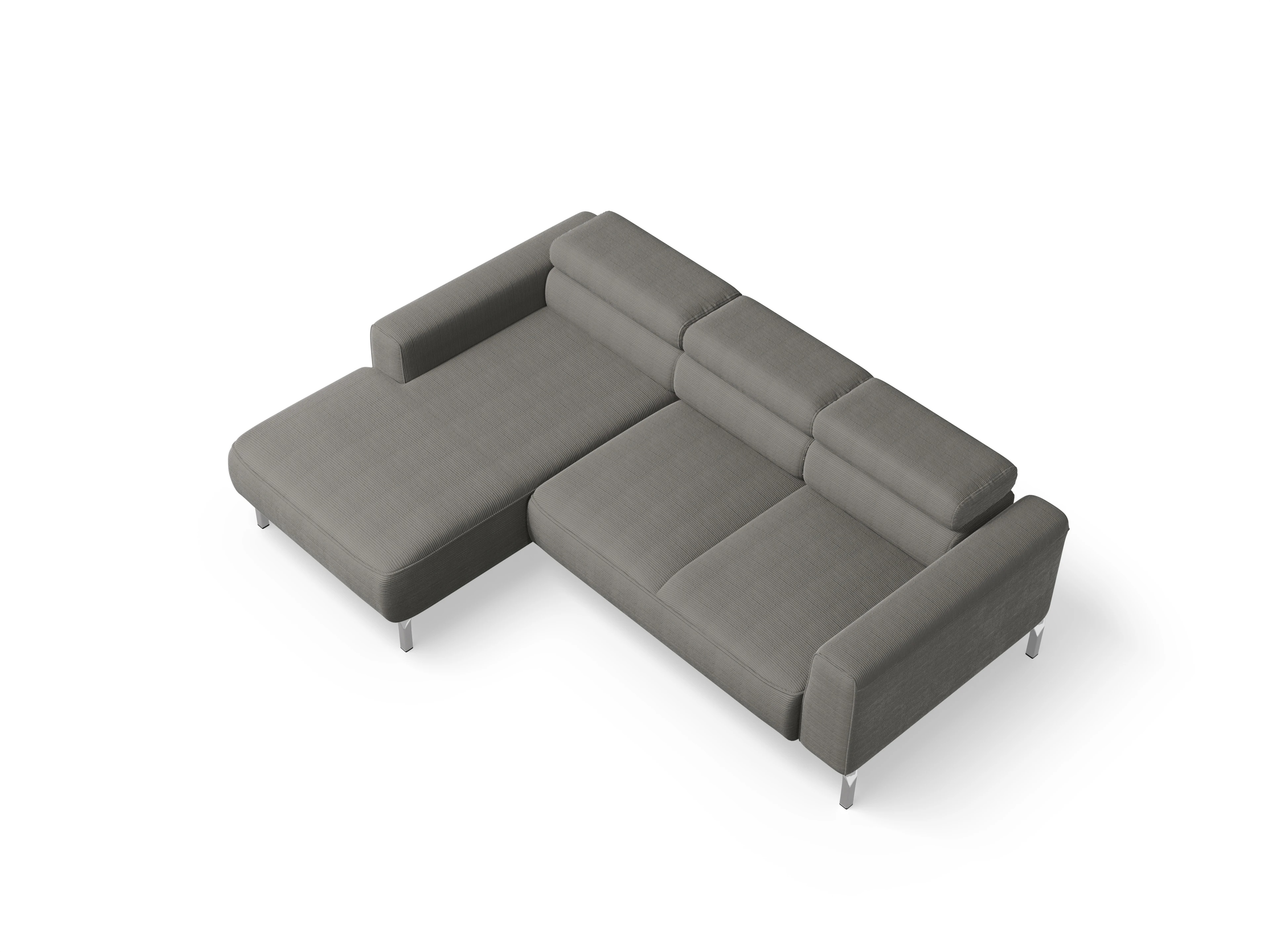 Season Ecksofa Longchair Medium L Ansicht des Produktes Season Ecksofa links Abschluss offen in Stoff Grau