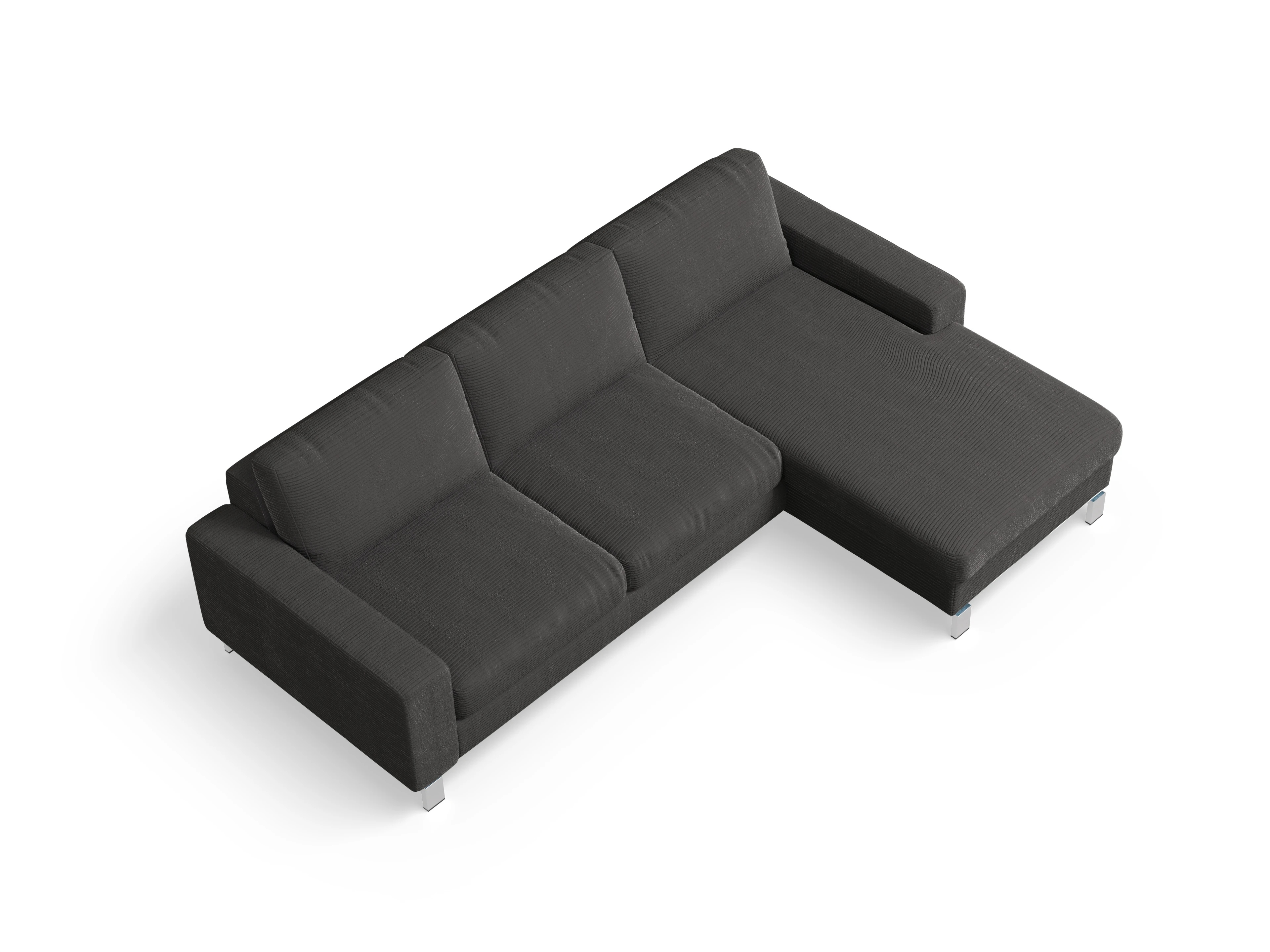 Indiana Ecksofa LO Small R Ansicht des Produktes Indiana Ecksofa rechts Abschluss offen in Stoff Grau