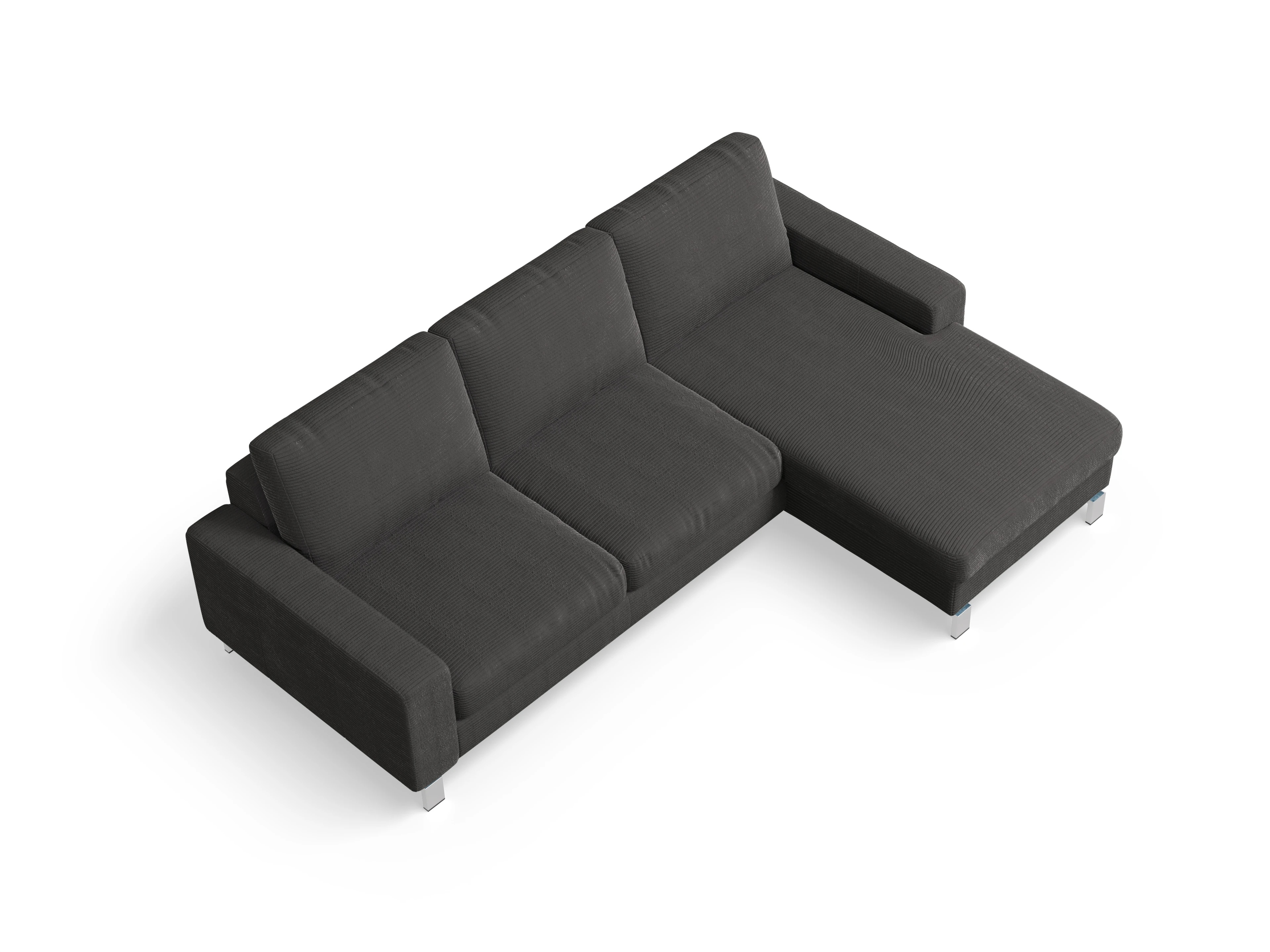 Indiana Ecksofa LO Small R Ansicht des Produktes Indiana Ecksofa rechts Abschluss offen in Stoff Grau