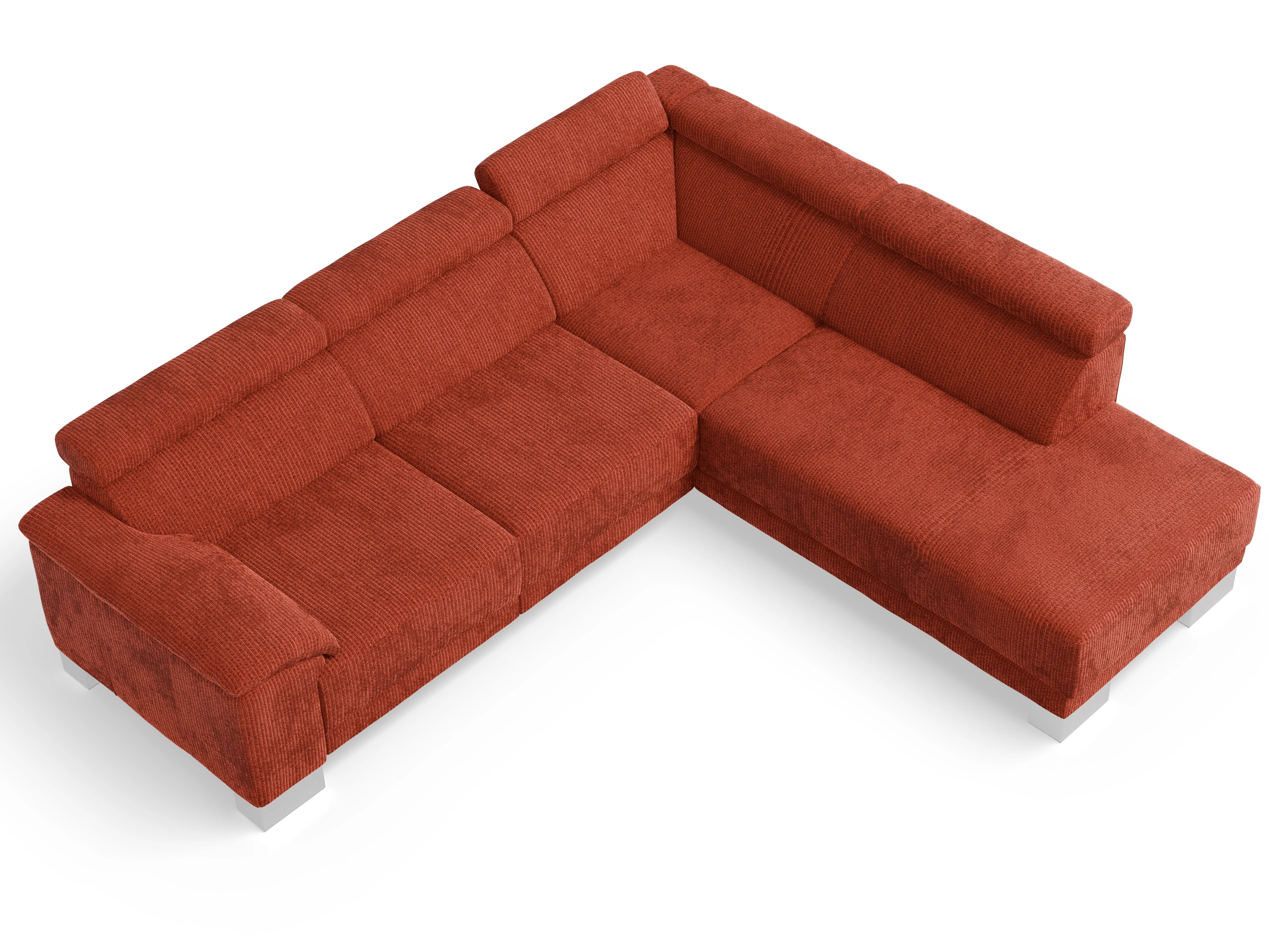 Antonio Ecksofa UM Medium Plus R Ansicht des Produktes Antonio Ecksofa rechts Abschluss offen in Stoff Orange