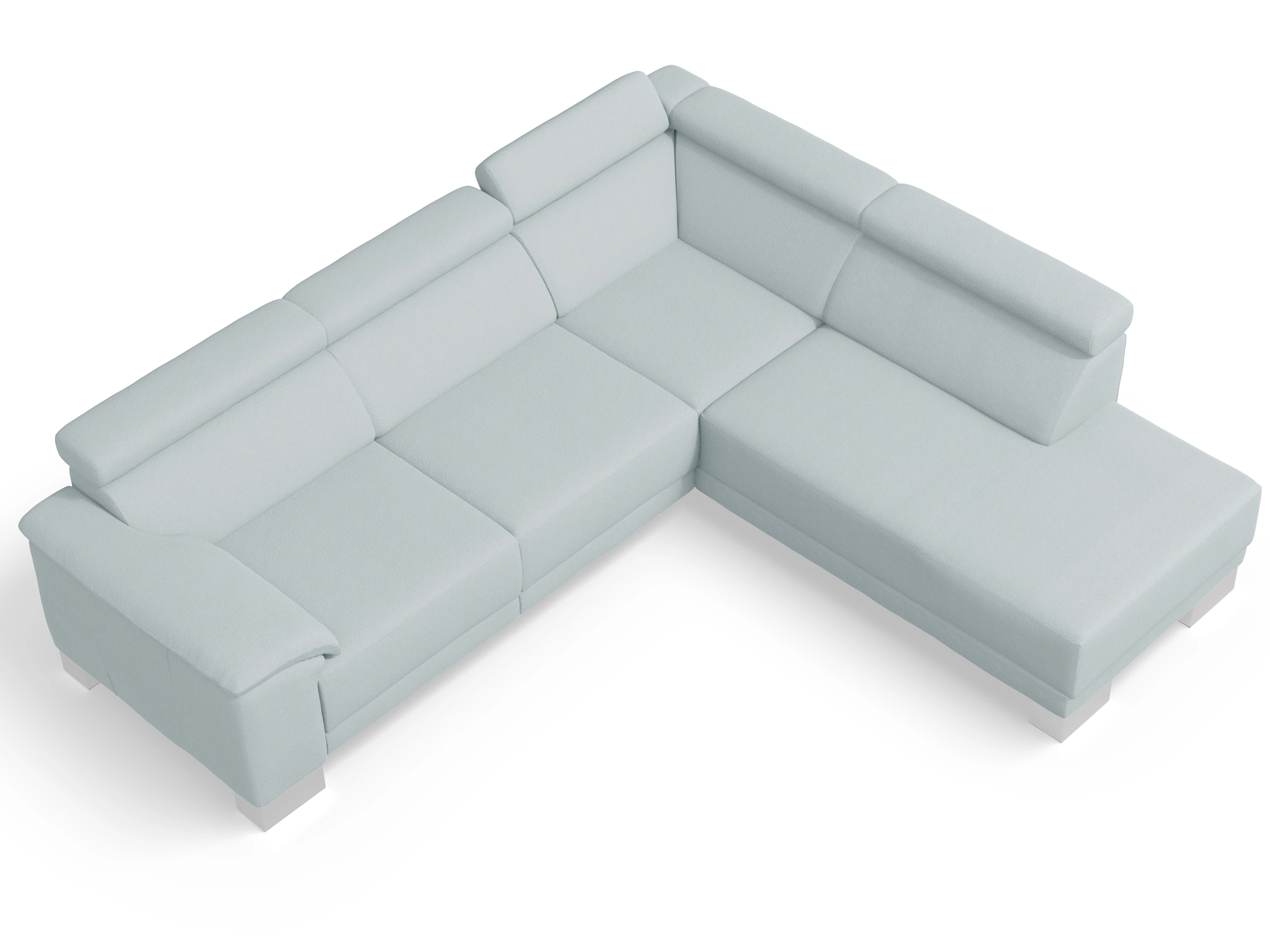 Antonio Ecksofa UM Medium Plus R Ansicht des Produktes Antonio Ecksofa rechts Abschluss offen in Stoff Blau