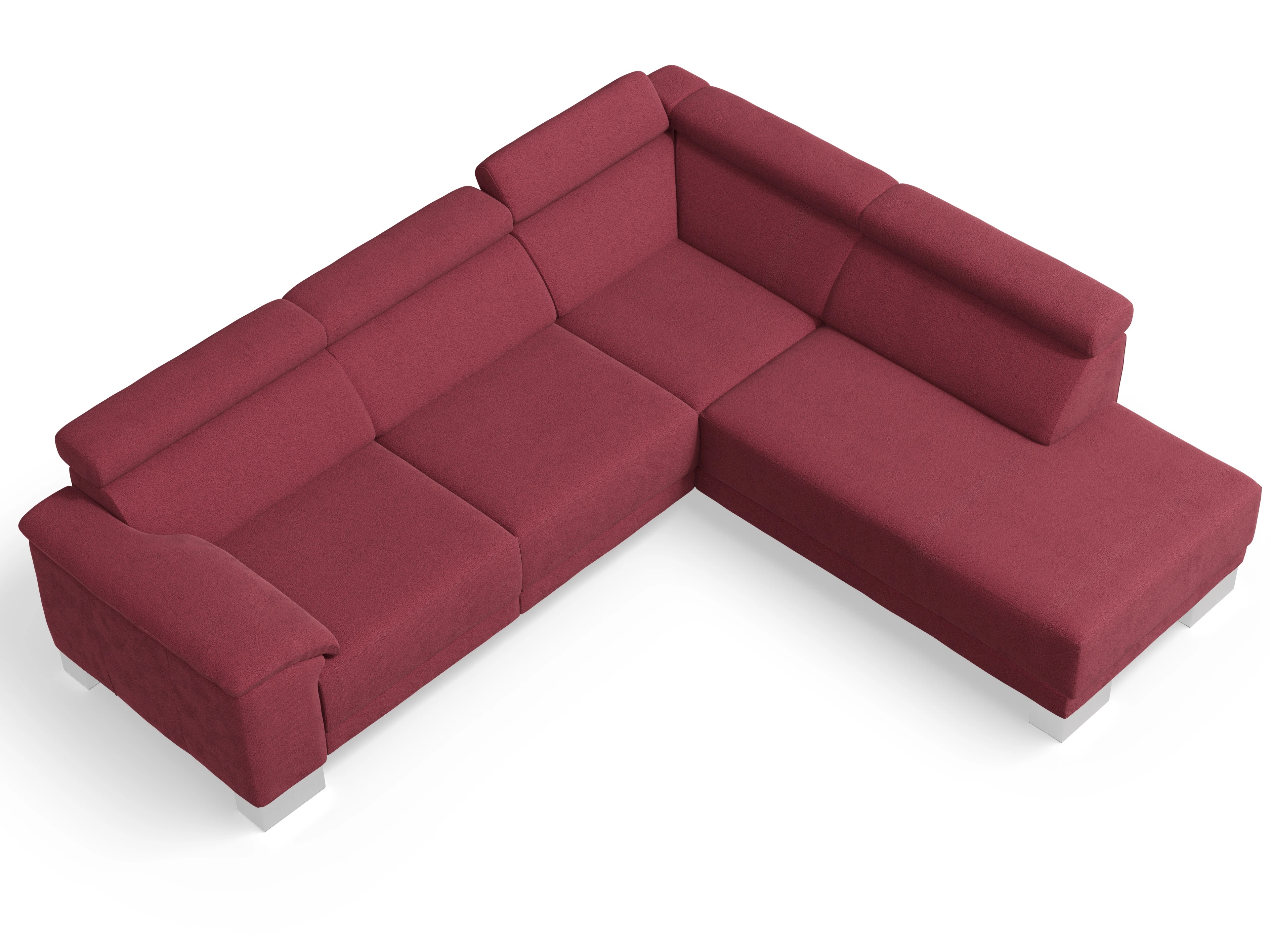 Antonio Ecksofa UM Medium Plus R Ansicht des Produktes Antonio Ecksofa rechts Abschluss offen in Stoff Rot