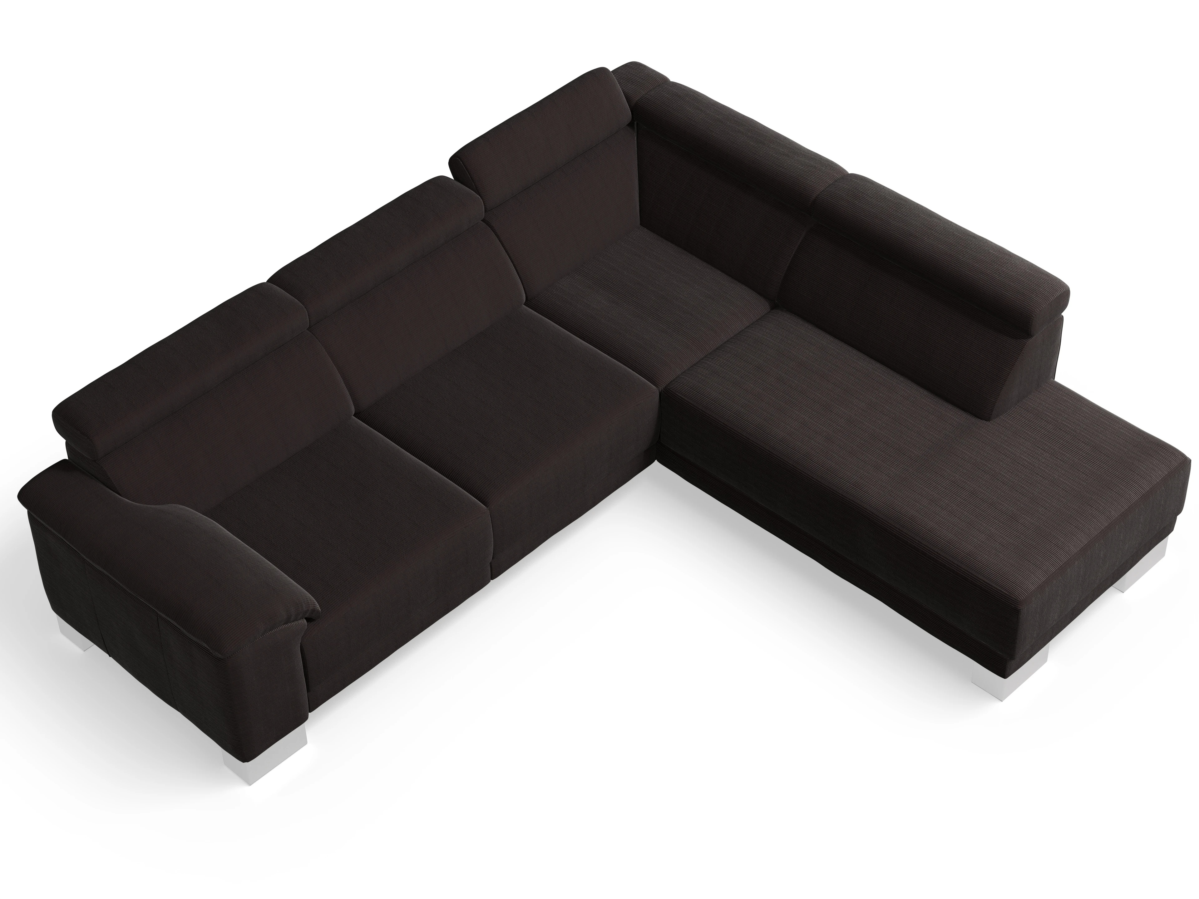 Antonio Ecksofa UM Medium Plus R Ansicht des Produktes Antonio Ecksofa rechts Abschluss offen in Stoff Braun