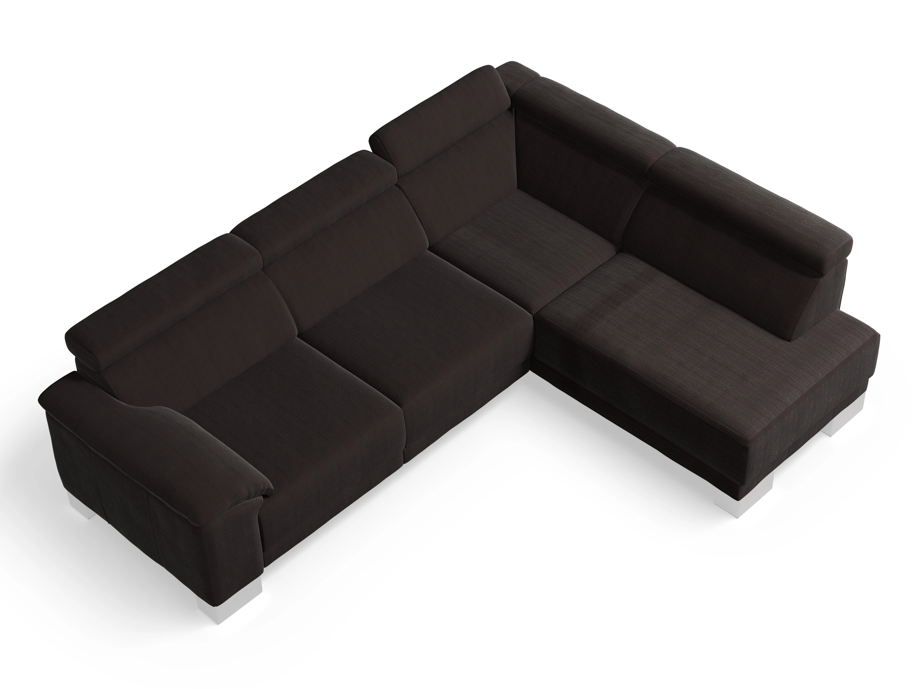 Antonio Ecksofa UM Medium R Ansicht des Produktes Antonio Ecksofa rechts Abschluss offen in Stoff Braun