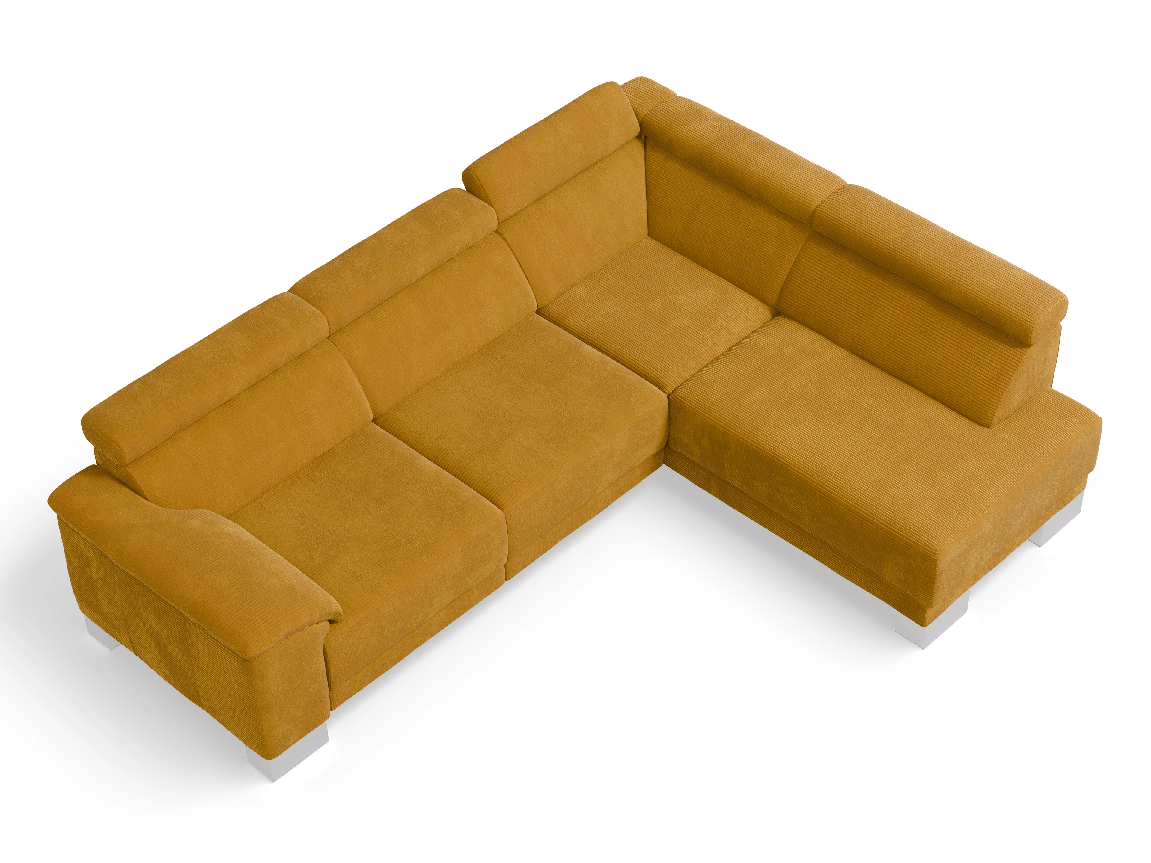 Antonio Ecksofa UM Medium R Ansicht des Produktes Antonio Ecksofa rechts Abschluss offen in Stoff Gelb
