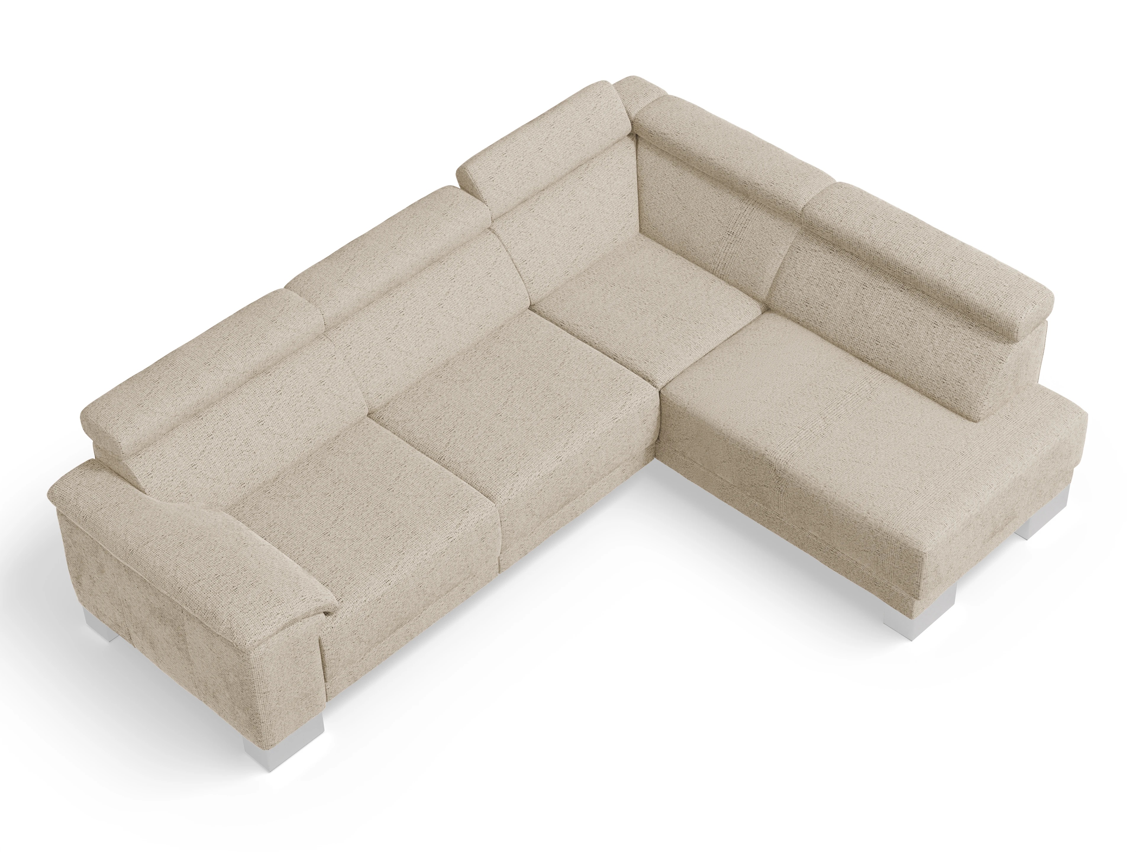 Antonio Ecksofa UM Medium R Ansicht des Produktes Antonio Ecksofa rechts Abschluss offen in Stoff Beige