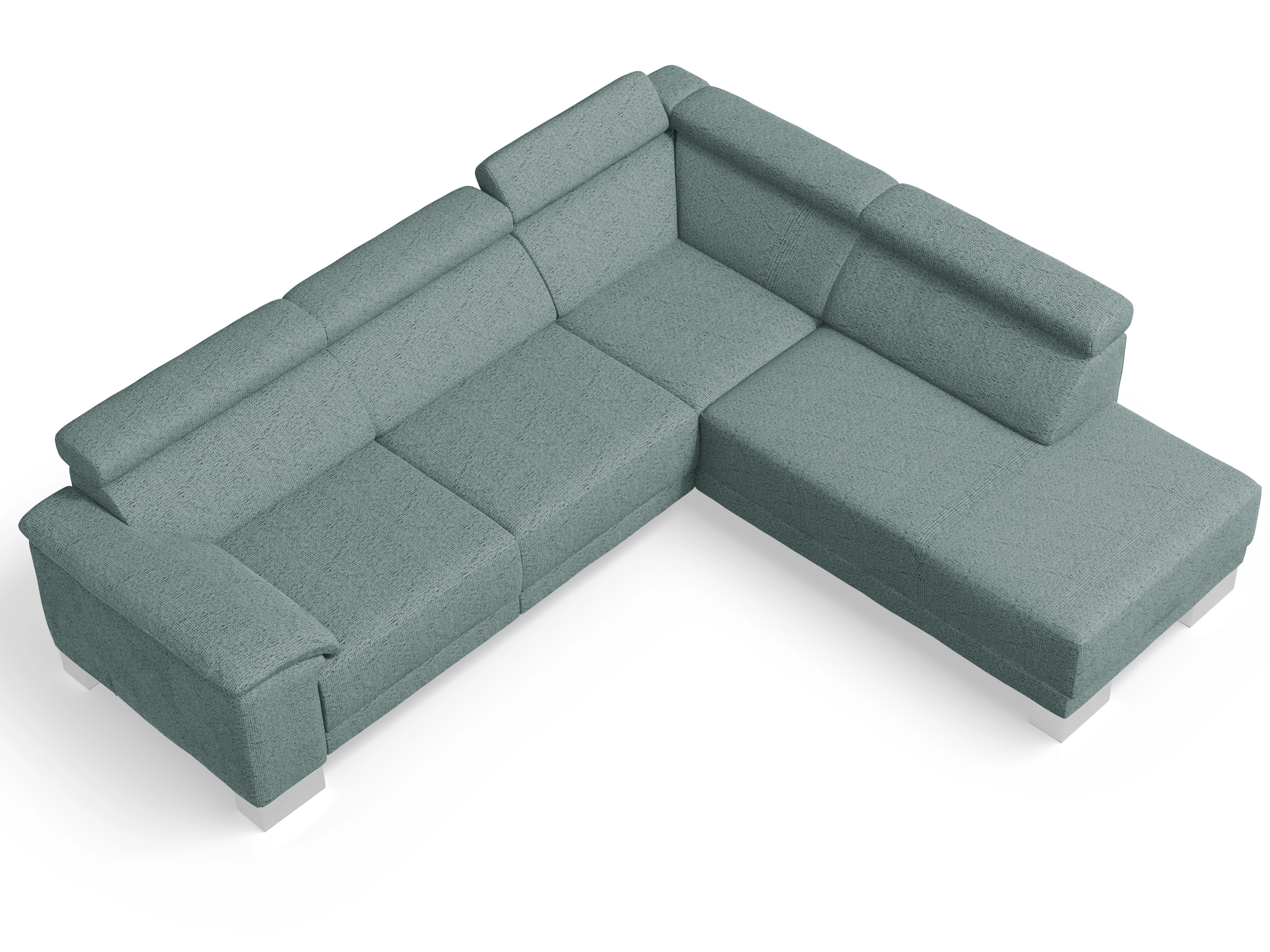 Antonio Ecksofa UM Medium Plus R Ansicht des Produktes Antonio Ecksofa rechts Abschluss offen in Stoff Blau