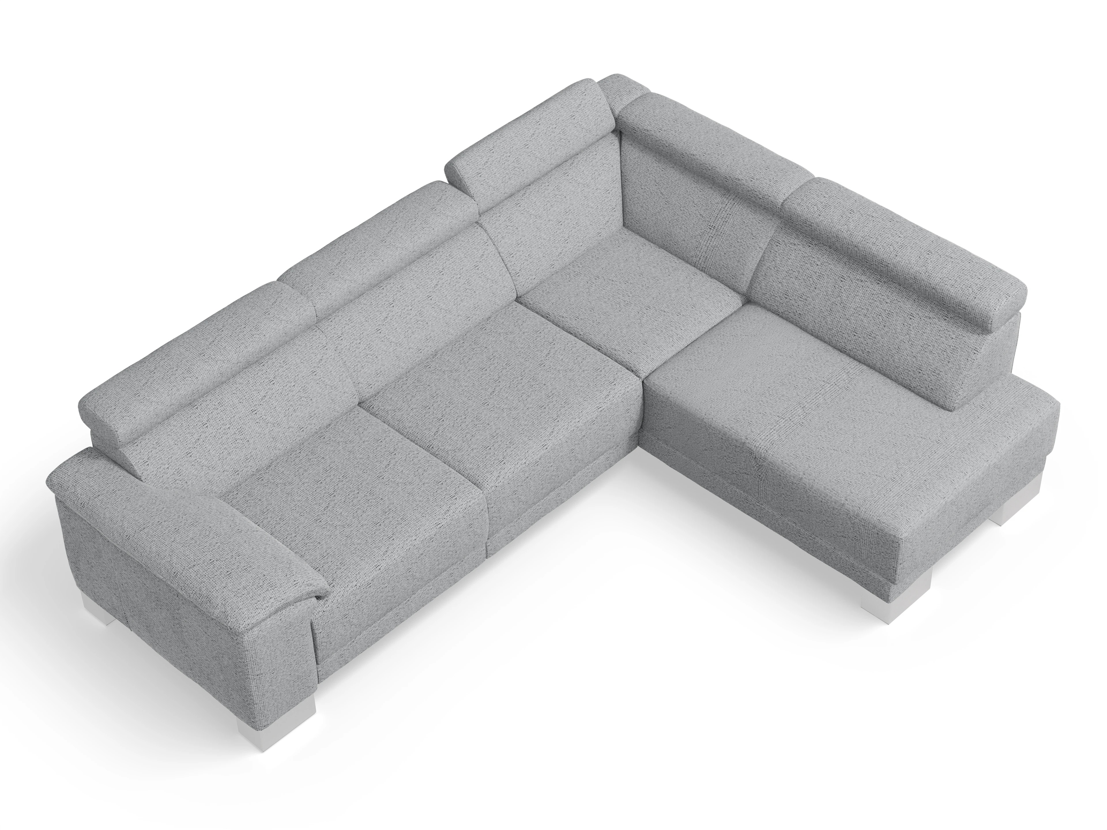 Antonio Ecksofa UM Medium R Ansicht des Produktes Antonio Ecksofa rechts Abschluss offen in Stoff Grau