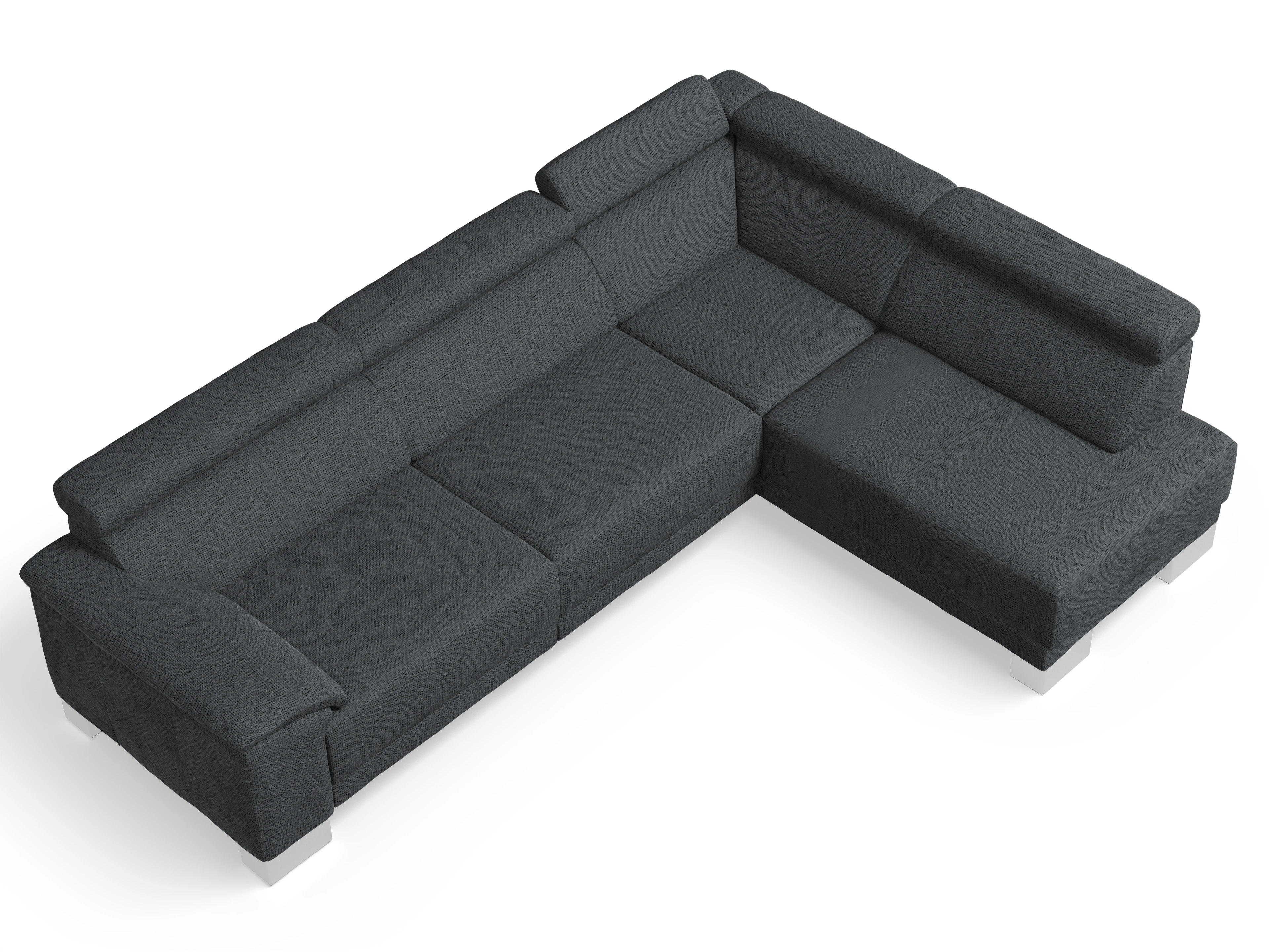 Antonio Ecksofa UM Large R Ansicht des Produktes Antonio Ecksofa rechts Abschluss offen in Stoff Grau