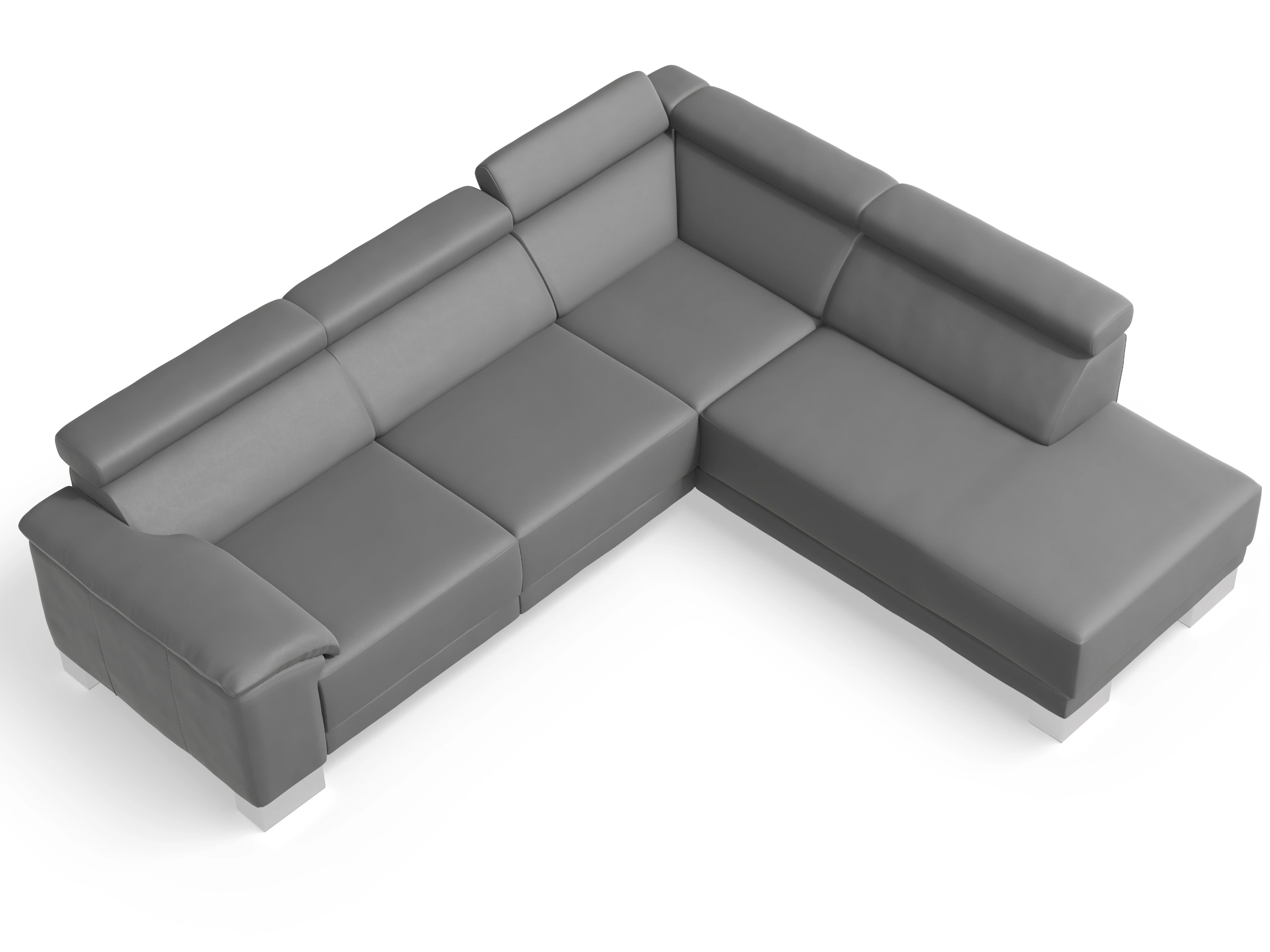 Antonio Ecksofa UM Medium Plus R Ansicht des Produktes Antonio Ecksofa rechts Abschluss offen in Leder Grau