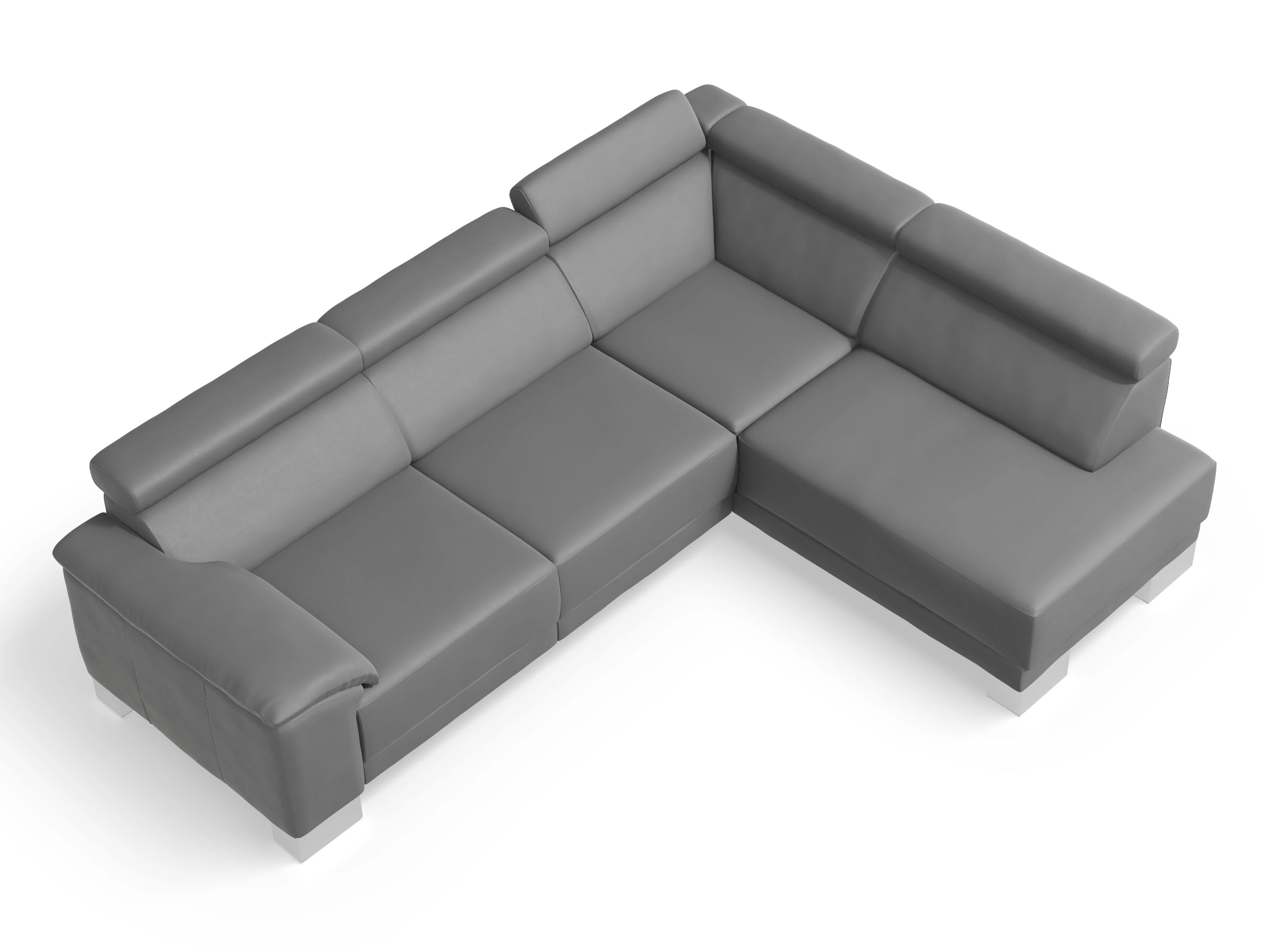 Antonio Ecksofa UM Medium R Ansicht des Produktes Antonio Ecksofa rechts Abschluss offen in Leder Grau