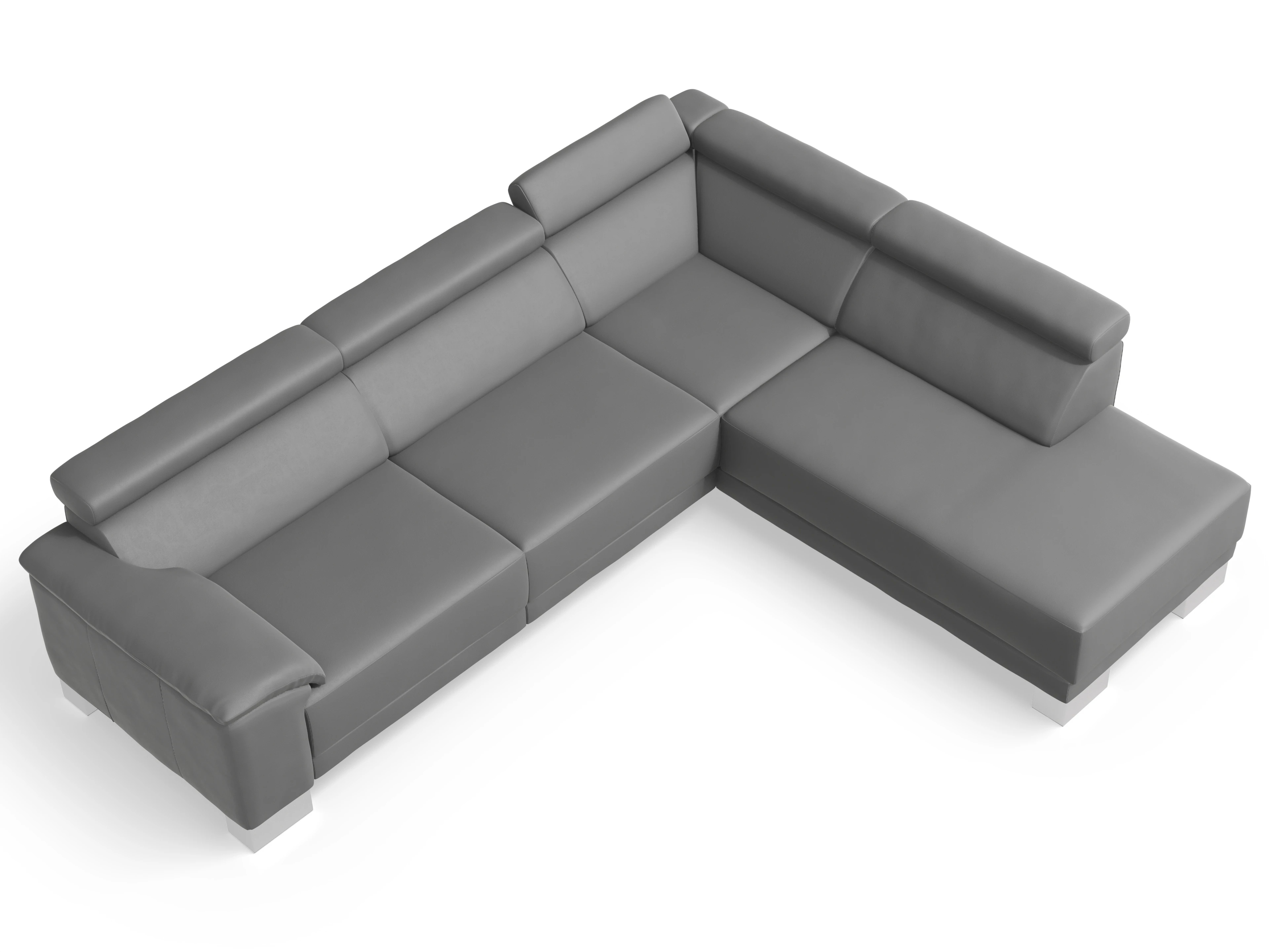 Antonio Ecksofa UM Large Plus R Ansicht des Produktes Antonio Ecksofa rechts Abschluss offen in Leder Grau