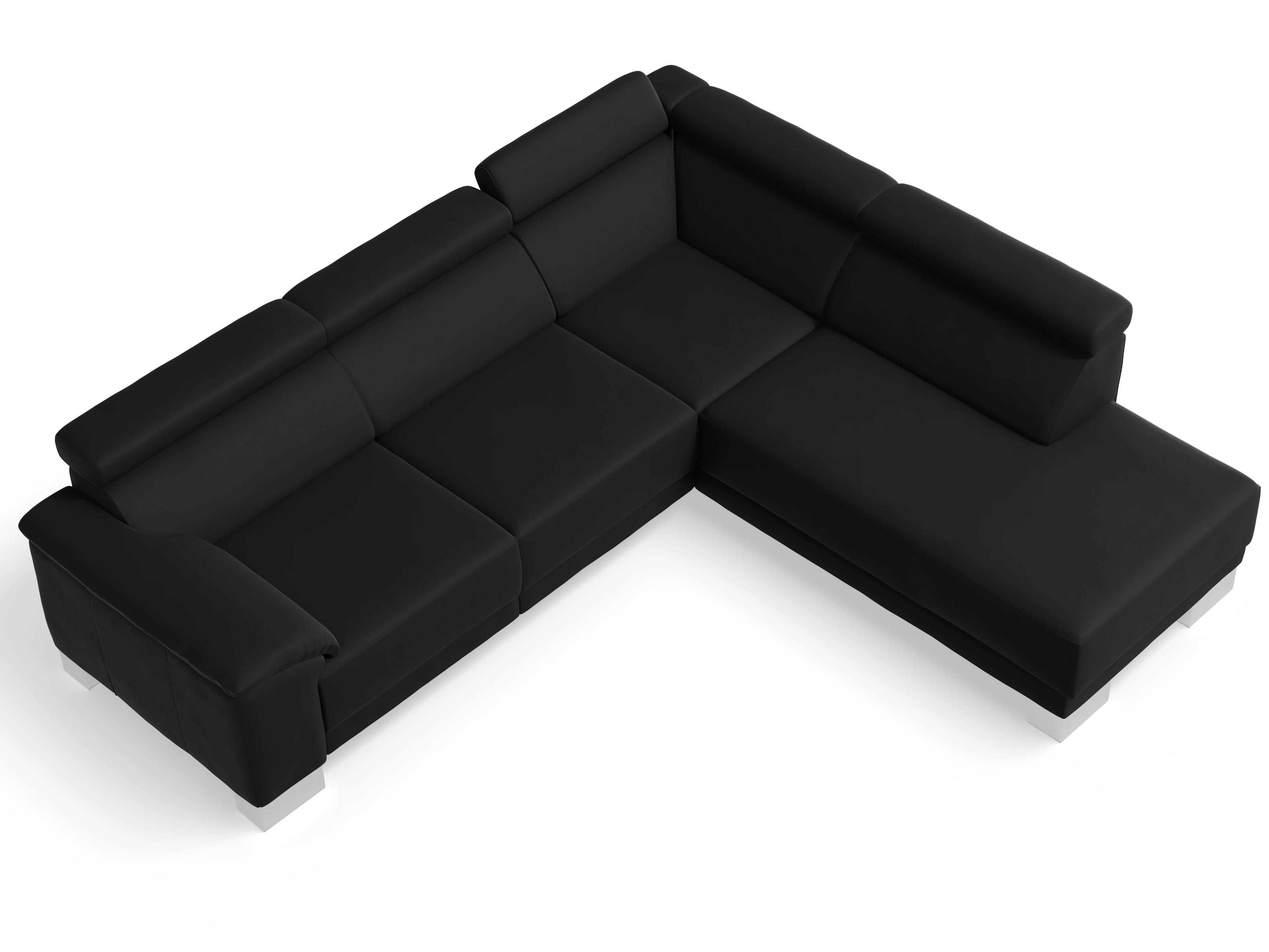 Antonio Ecksofa UM Medium Plus R Ansicht des Produktes Antonio Ecksofa rechts Abschluss offen in Leder Schwarz