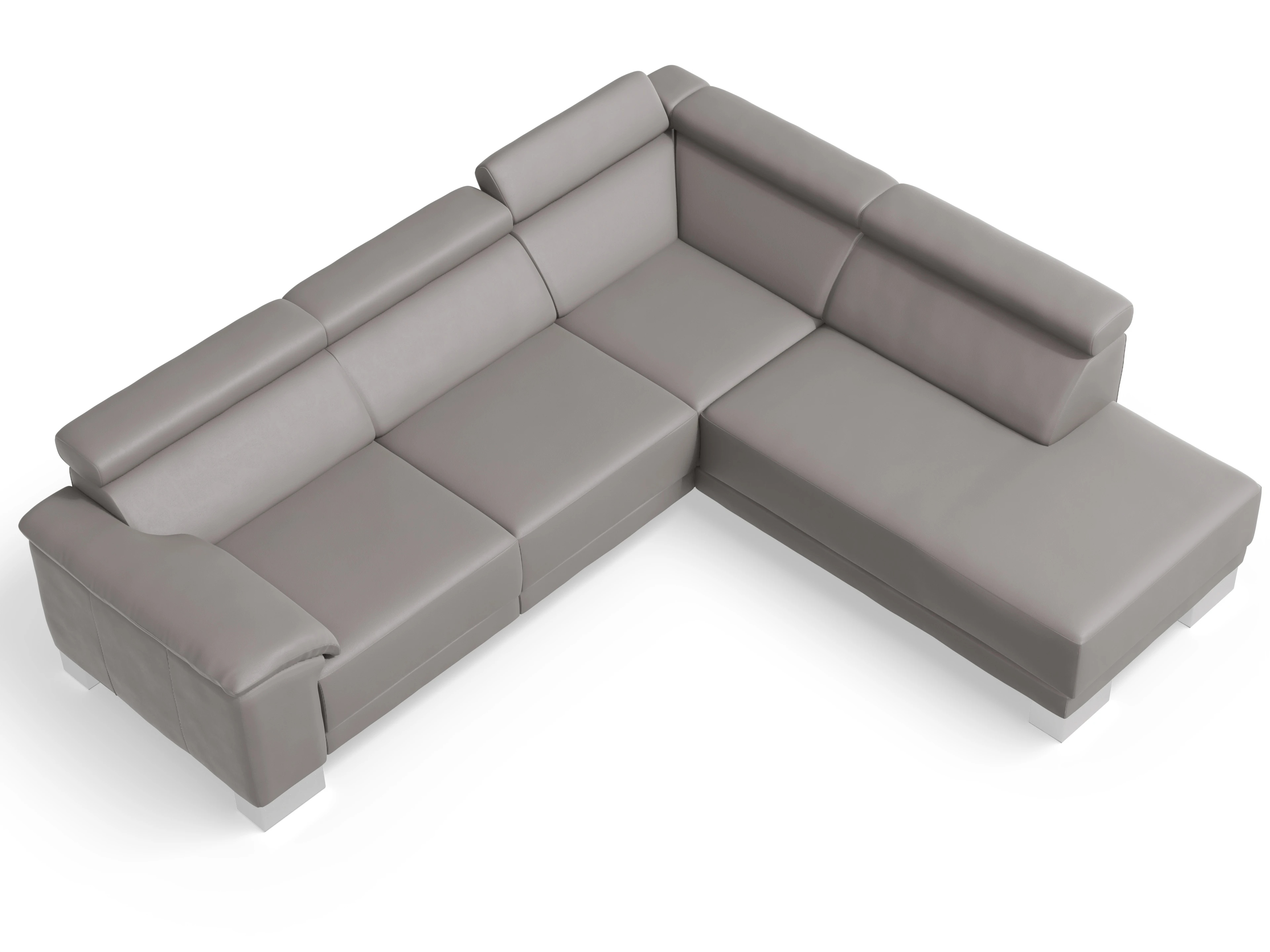 Antonio Ecksofa UM Medium Plus R Ansicht des Produktes Antonio Ecksofa rechts Abschluss offen in Leder Grau