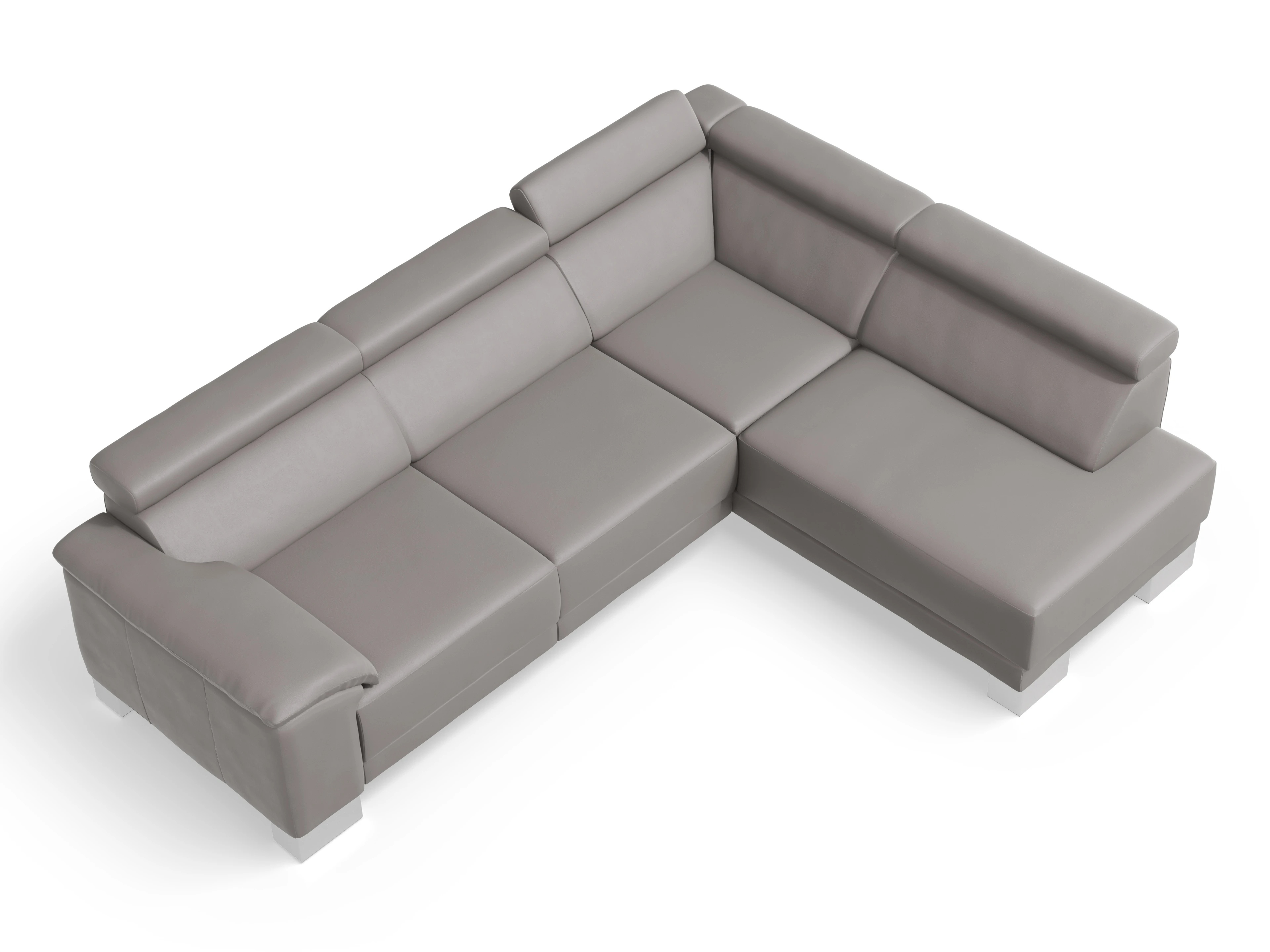 Antonio Ecksofa UM Medium R Ansicht des Produktes Antonio Ecksofa rechts Abschluss offen in Leder Grau