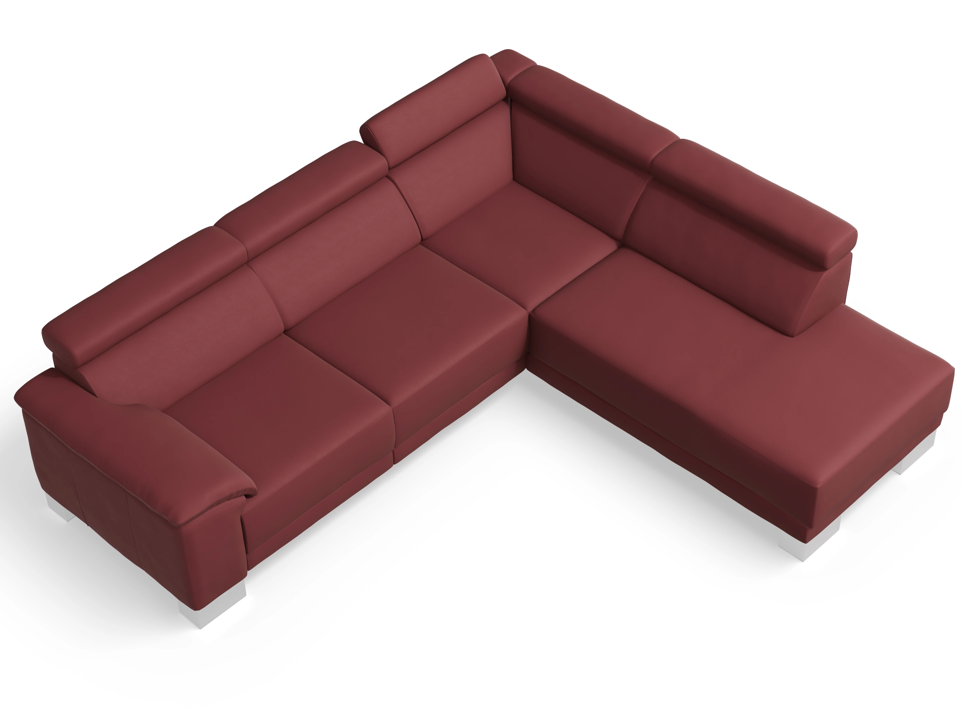 Antonio Ecksofa UM Medium Plus R Ansicht des Produktes Antonio Ecksofa rechts Abschluss offen in Leder Rot
