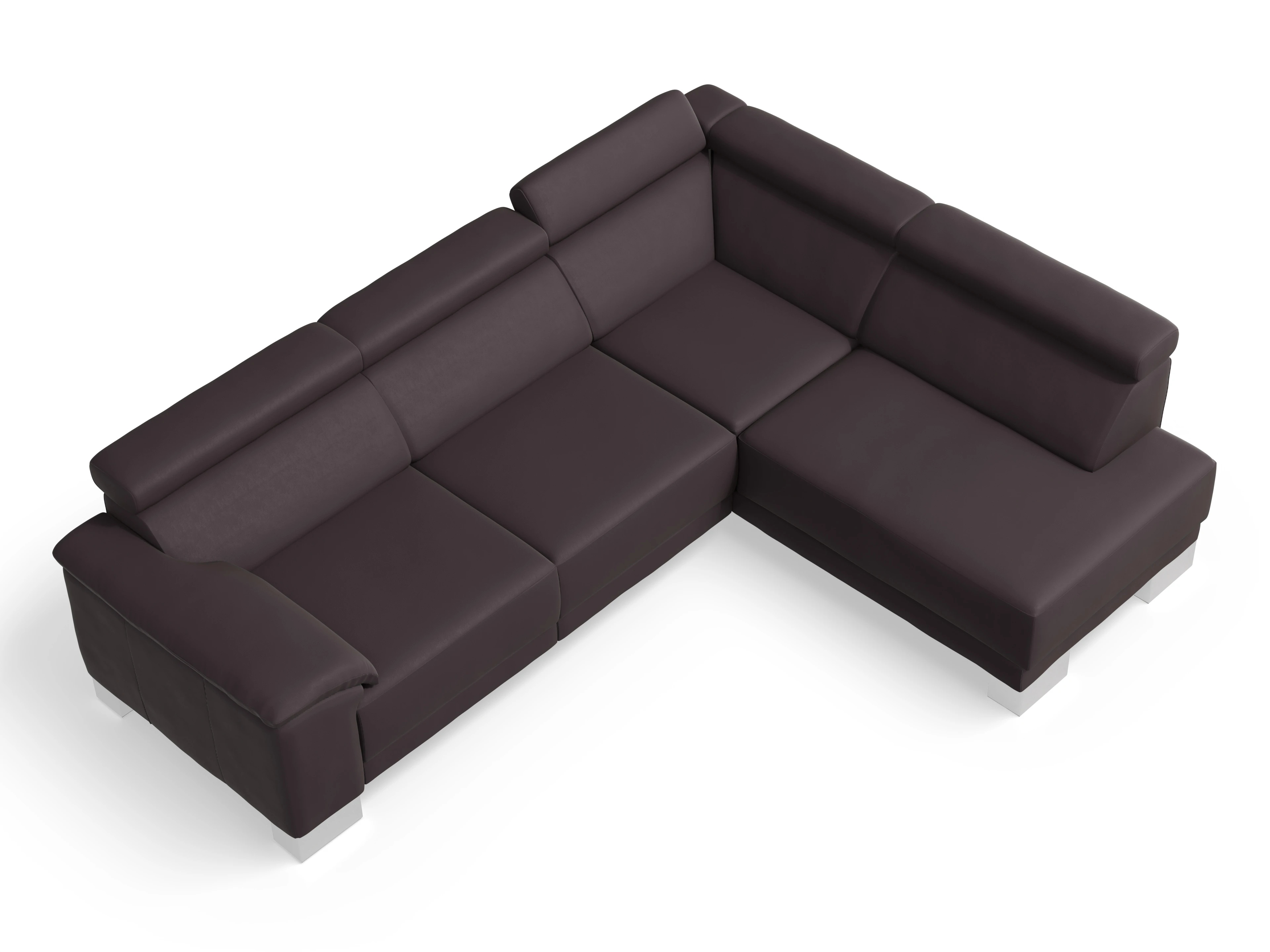 Antonio Ecksofa UM Medium R Ansicht des Produktes Antonio Ecksofa rechts Abschluss offen in Leder Braun
