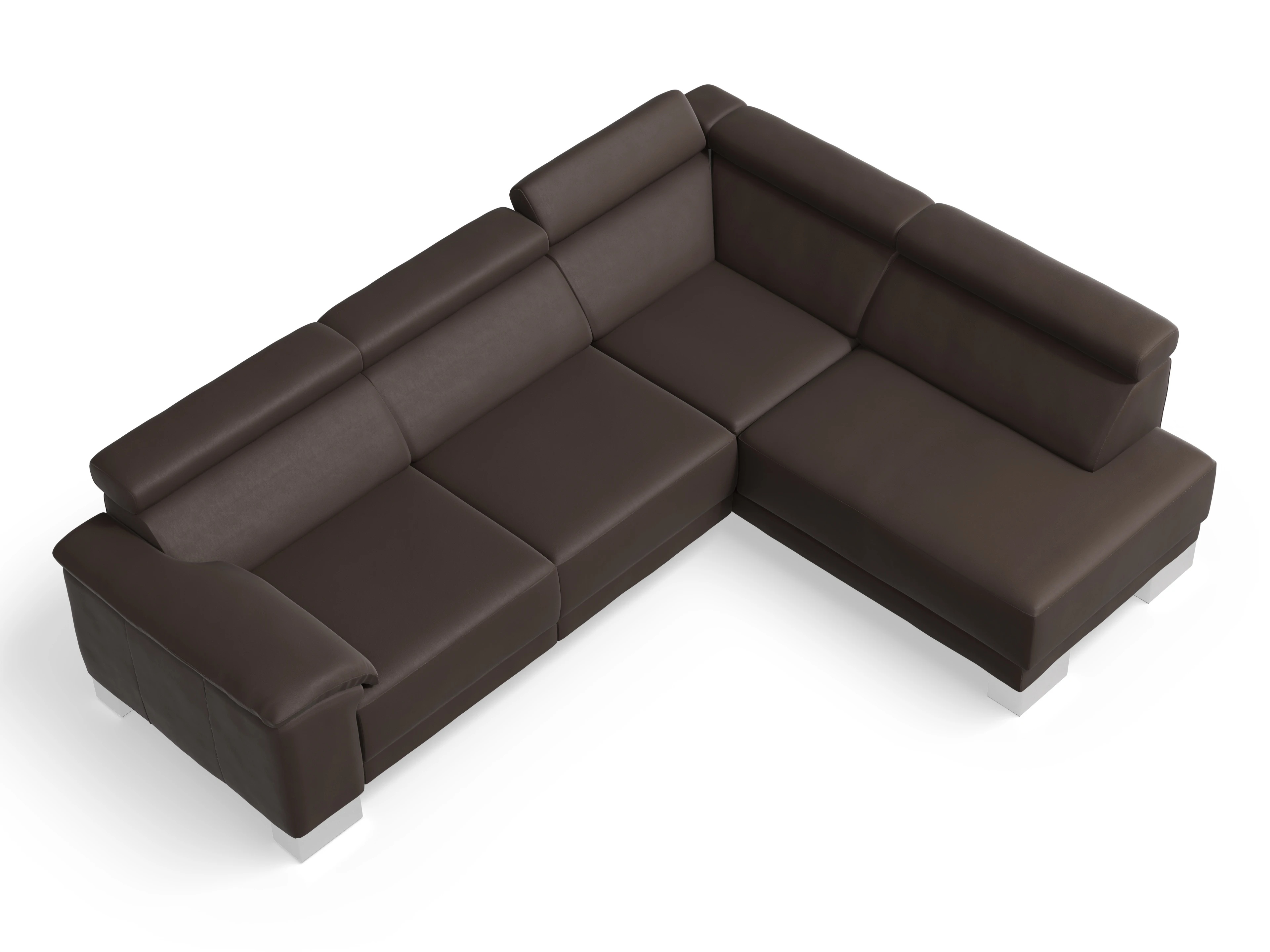 Antonio Ecksofa UM Medium R Ansicht des Produktes Antonio Ecksofa rechts Abschluss offen in Leder Braun