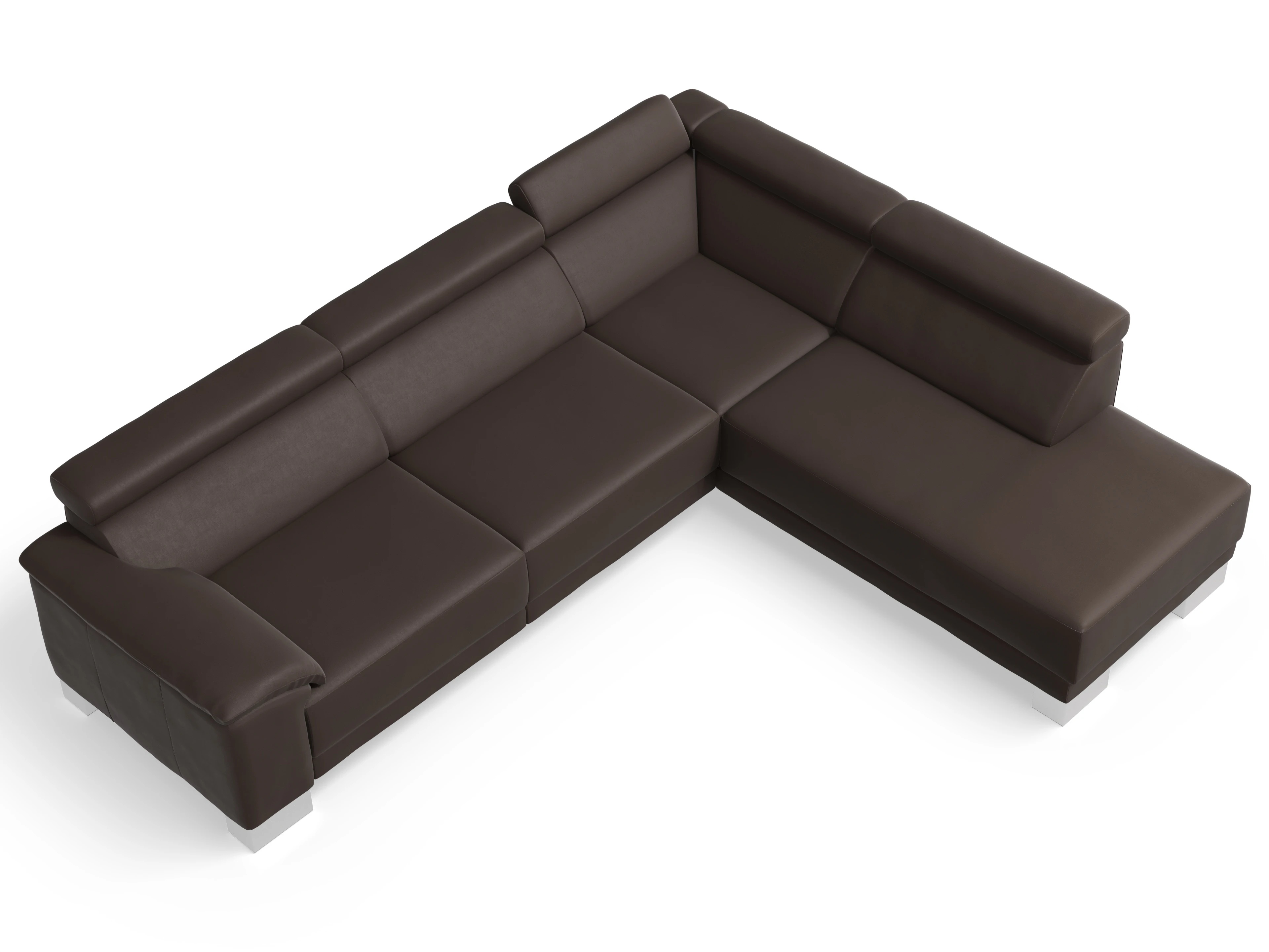 Antonio Ecksofa UM Large Plus R Ansicht des Produktes Antonio Ecksofa rechts Abschluss offen in Leder Braun